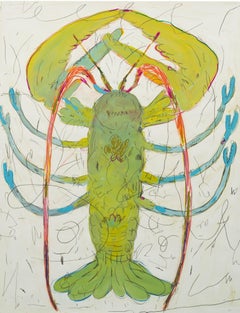 "Langosta", big scale format, lobster, green, nature, figurative painting