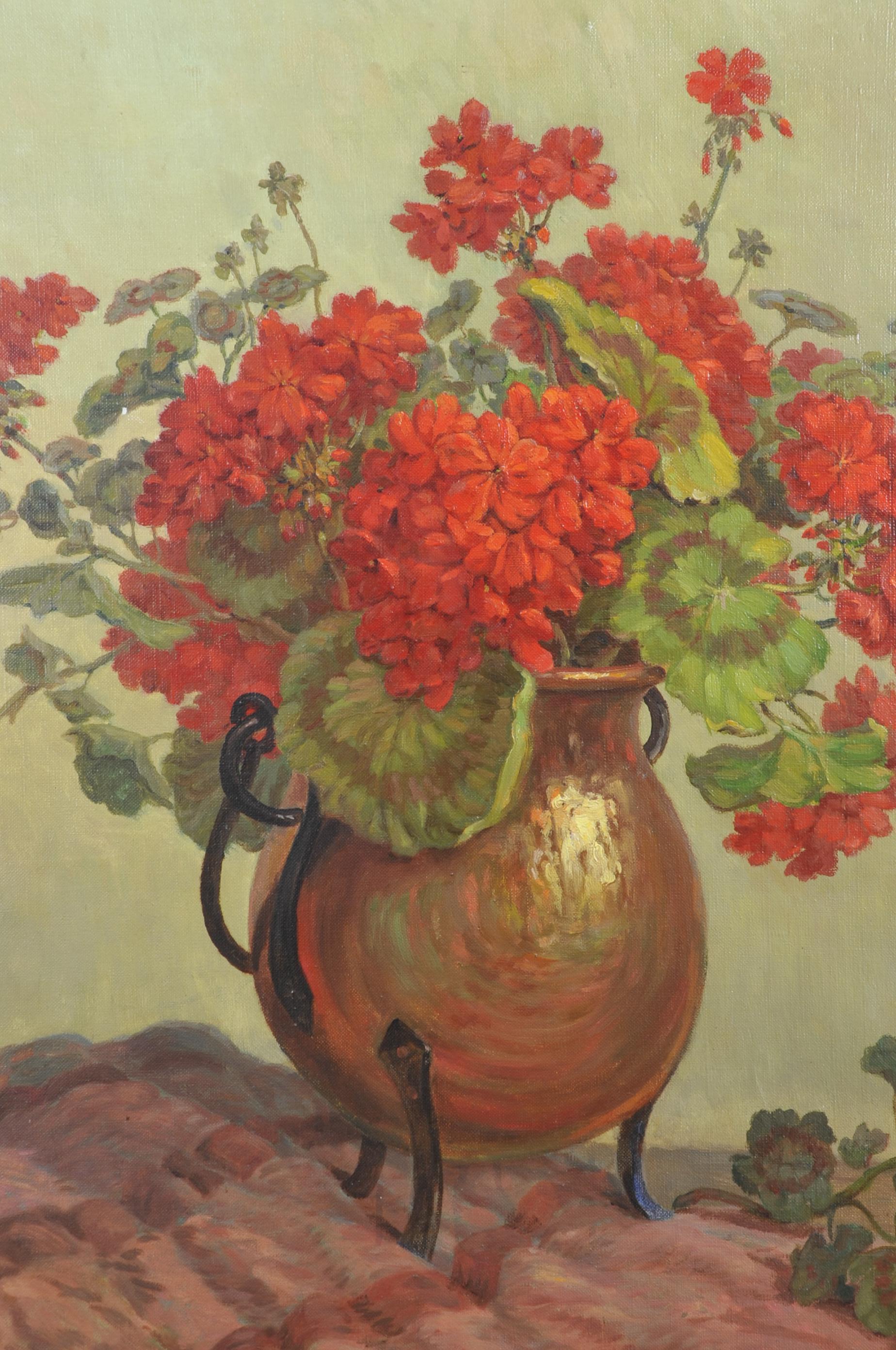 French Daniel Bidon, Oil on Canvas, the Geraniums For Sale