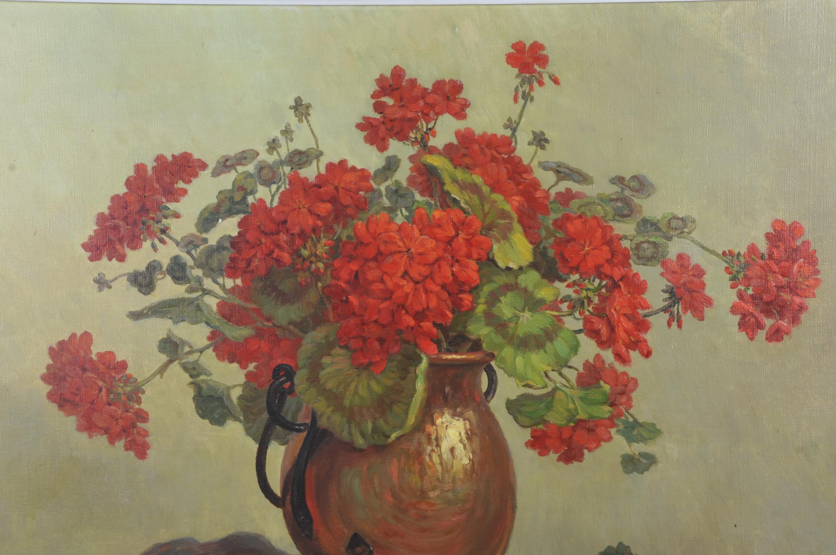 20th Century Daniel Bidon, Oil on Canvas, the Geraniums For Sale