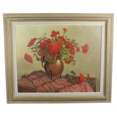 Retro Daniel Bidon, Oil on Canvas, the Geraniums