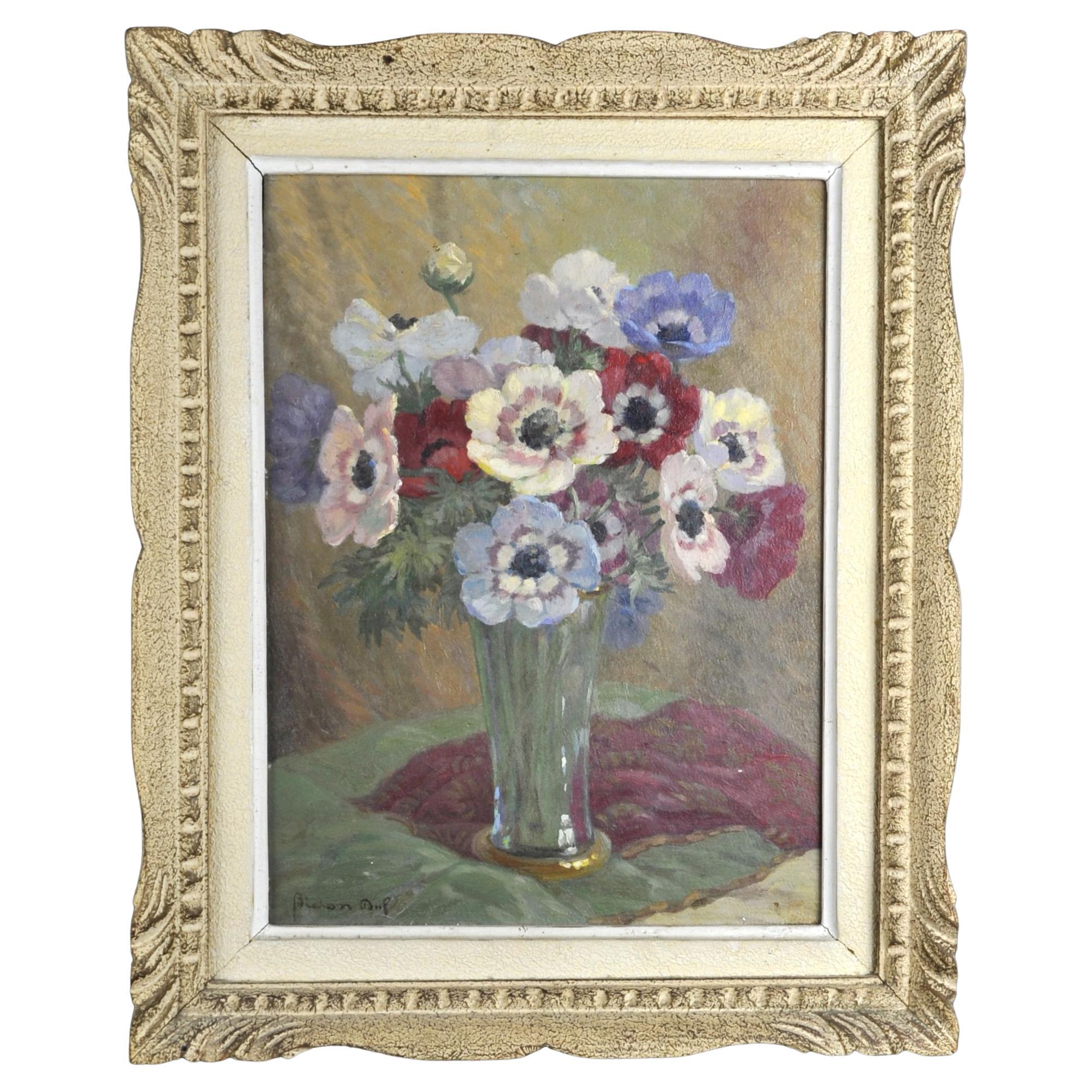 Daniel Bidon, Öl auf Tafel, Vase mit Blumenvase