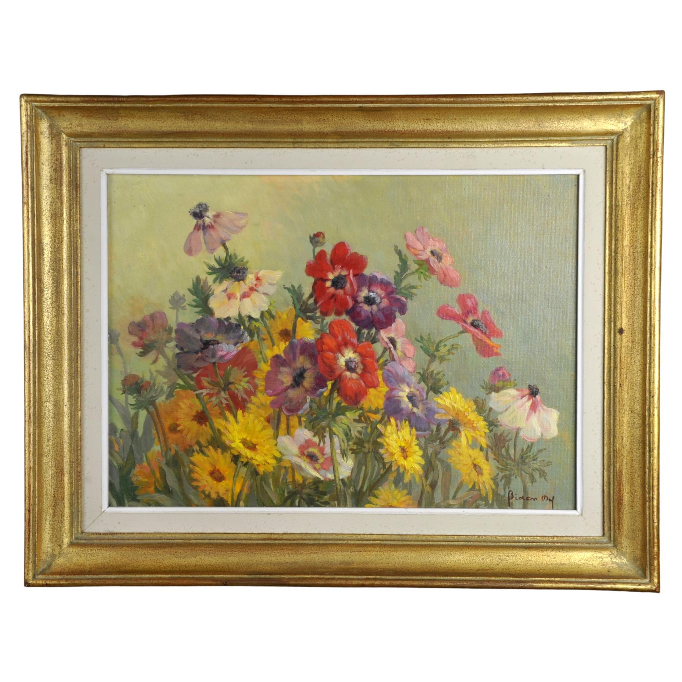 Daniel Bidon, Oil on Panel, Throw of Flowers For Sale