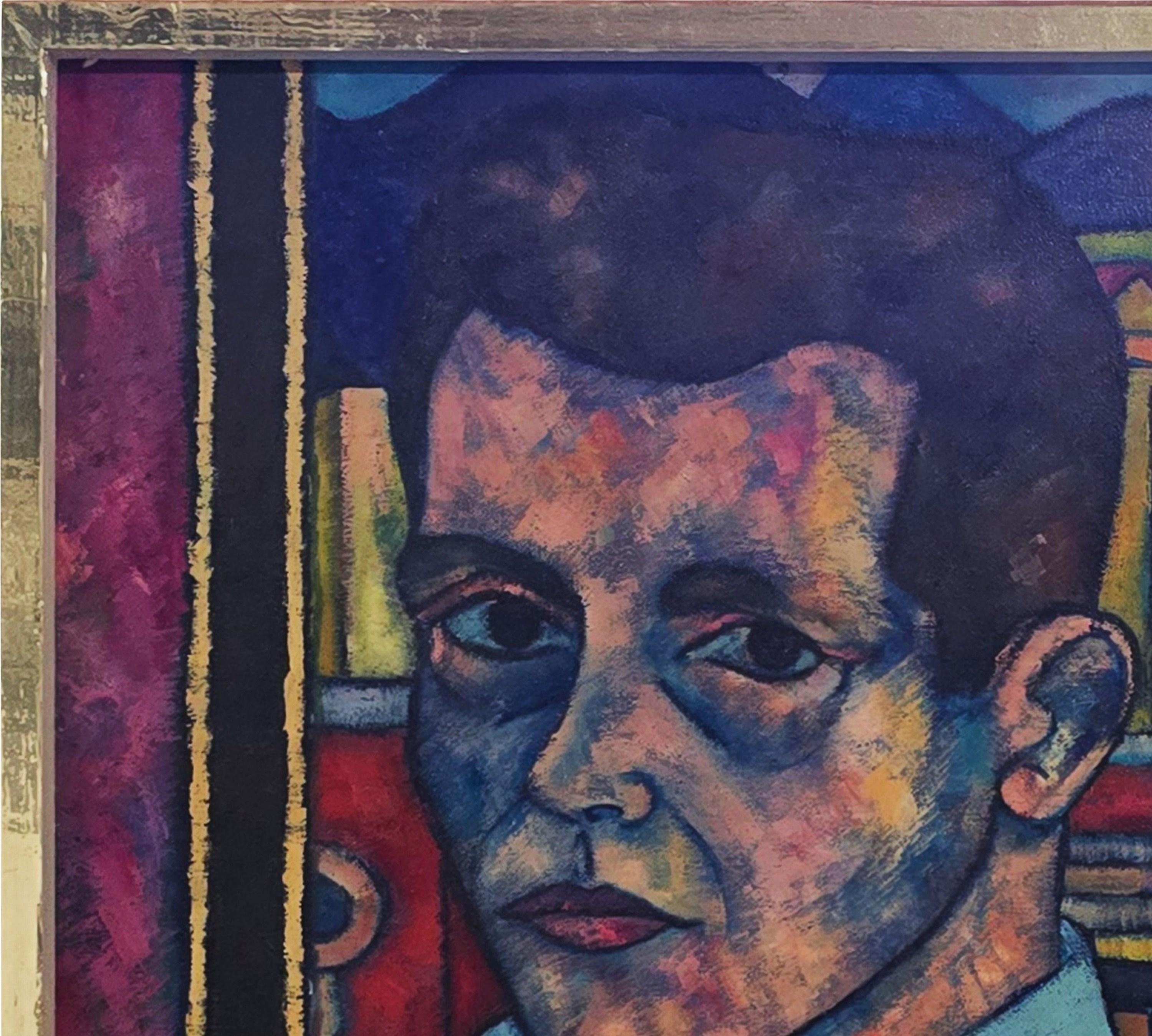 Männliches Porträt mit Stillleben (Mitte des Jahrhunderts, modern, Porträt, farbenfroh, lebendig) im Angebot 5