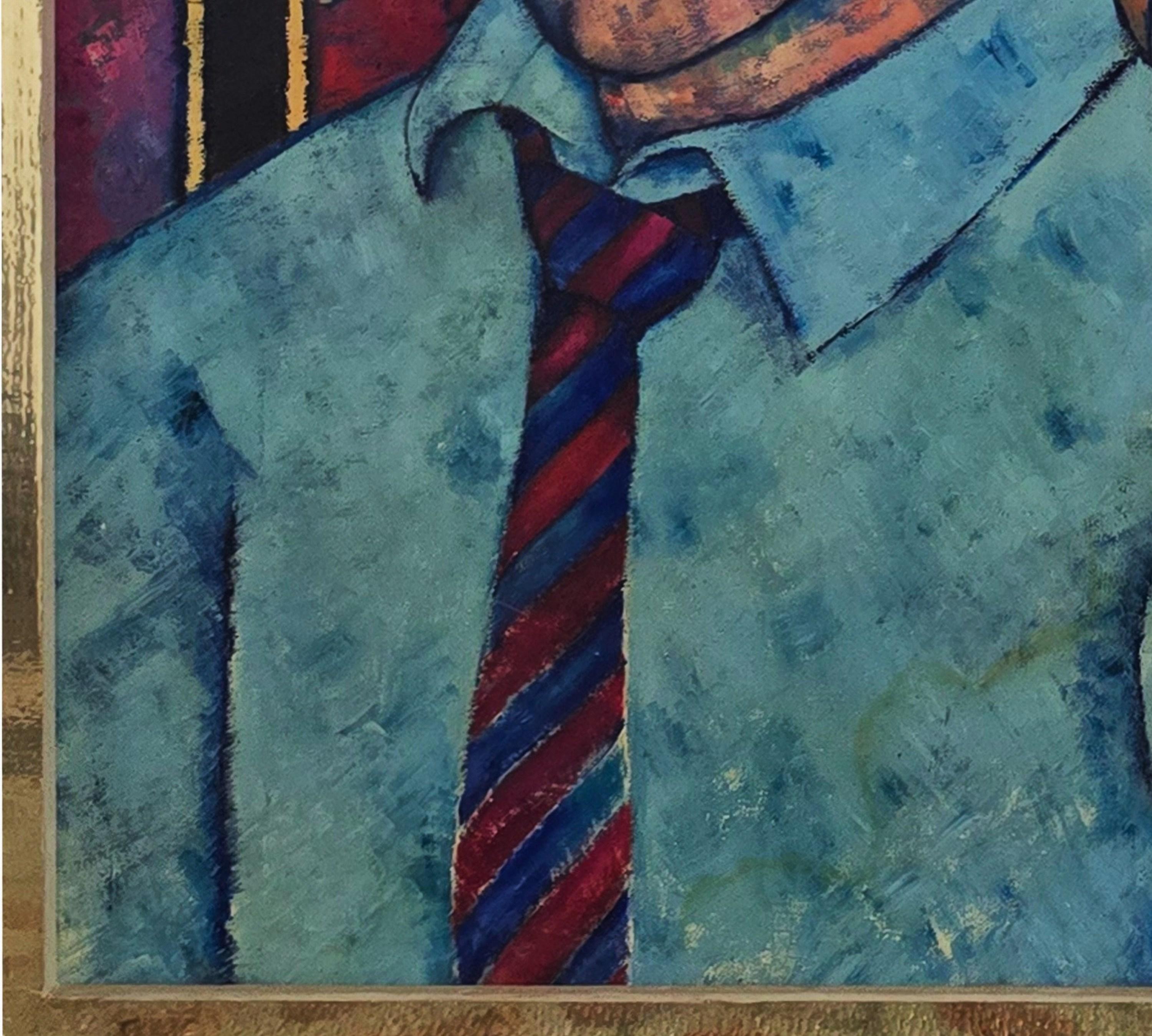 Männliches Porträt mit Stillleben (Mitte des Jahrhunderts, modern, Porträt, farbenfroh, lebendig) im Angebot 6