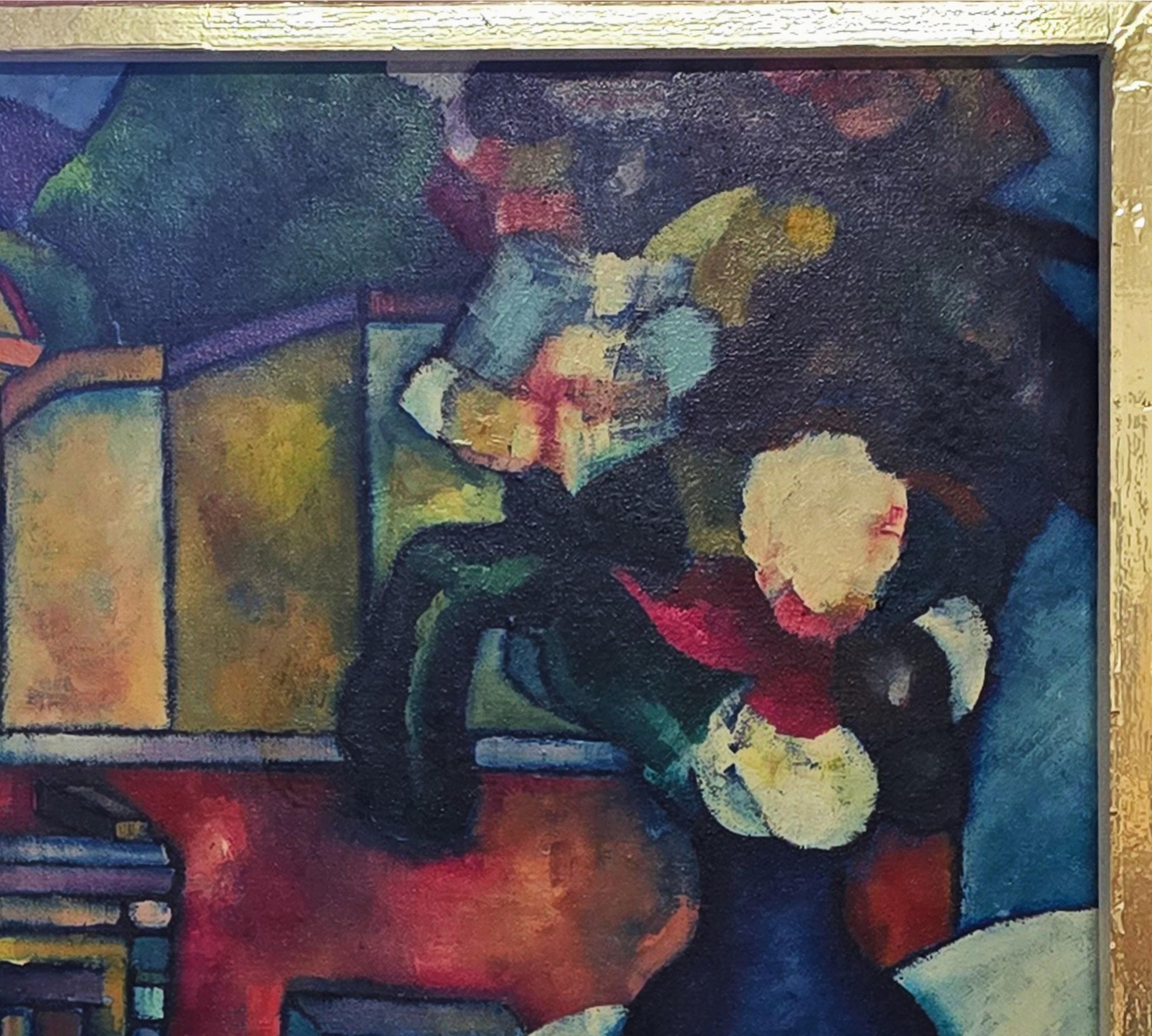 Männliches Porträt mit Stillleben (Mitte des Jahrhunderts, modern, Porträt, farbenfroh, lebendig) im Angebot 7