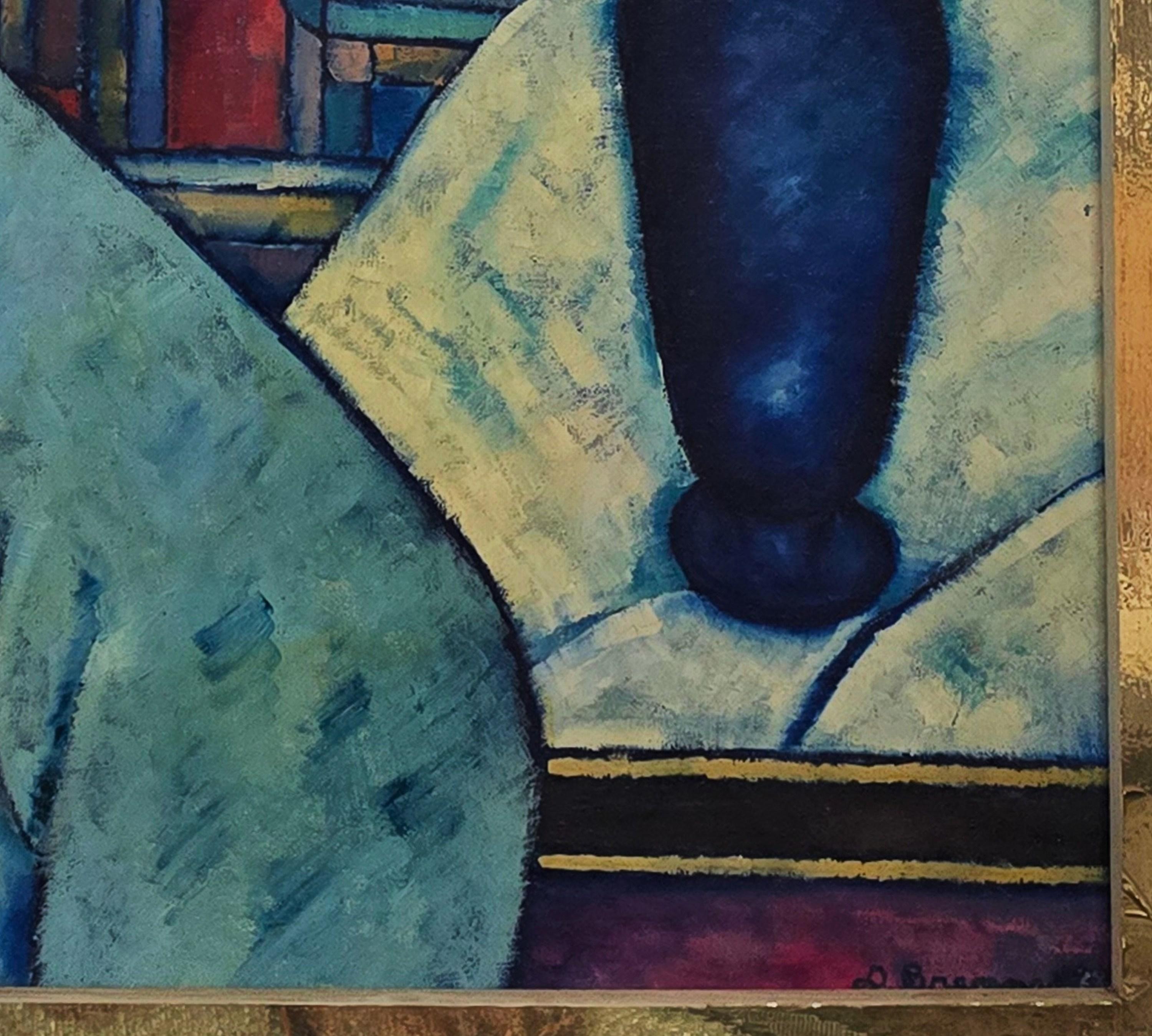 Männliches Porträt mit Stillleben (Mitte des Jahrhunderts, modern, Porträt, farbenfroh, lebendig) im Angebot 8