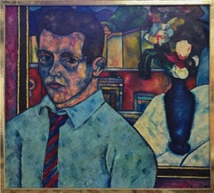 Portrait d'homme avec nature morte (Mid-Century, Modern, Portrait, Colorful, Vibrant)