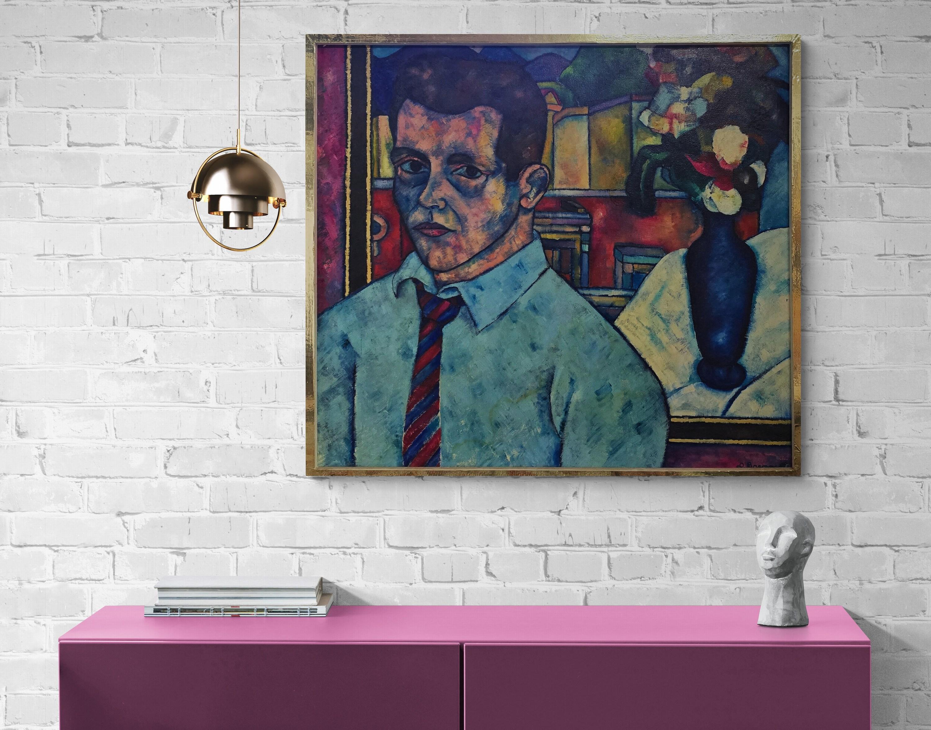 Daniel Brennan
Männliches Porträt mit Stillleben (Mitte des Jahrhunderts, modern, Porträt, farbenfroh, lebendig)
Öl auf Leinwand
Jahr: 1960er Jahre
Größe ungerahmt: 32 x 36 Zoll (81,28 x 91,44 cm)
Größe gerahmt: 33 x 37 x 1,75 Zoll (83,82 x 93,98 x