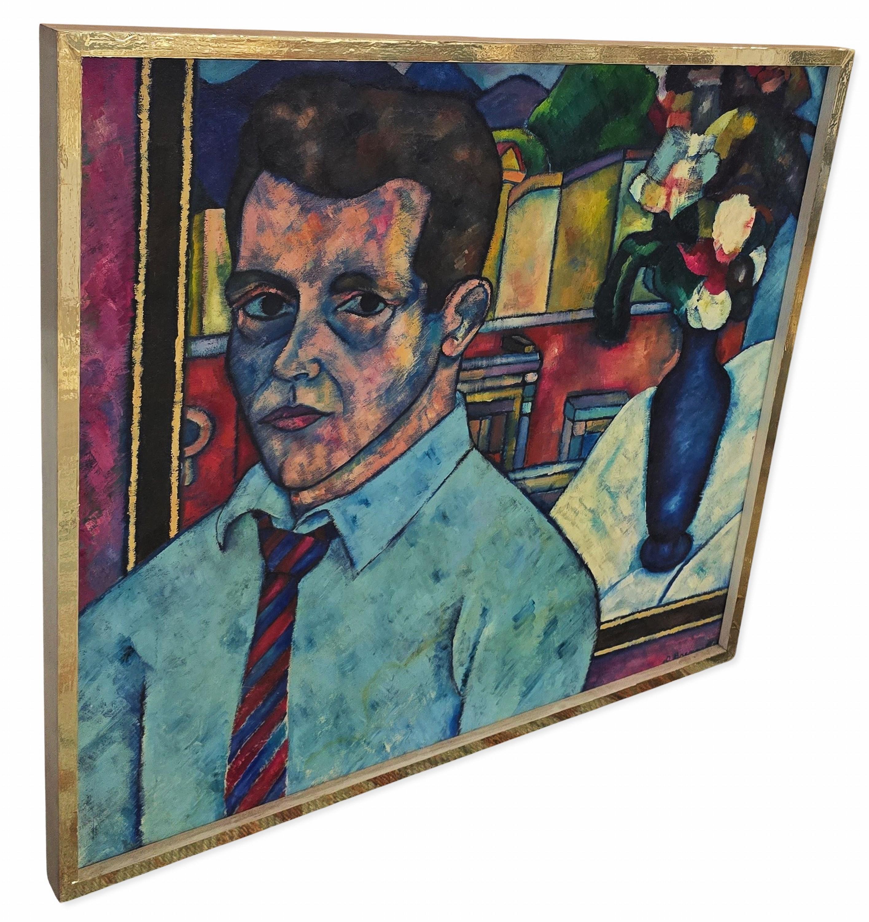 Männliches Porträt mit Stillleben (Mitte des Jahrhunderts, modern, Porträt, farbenfroh, lebendig) im Angebot 2