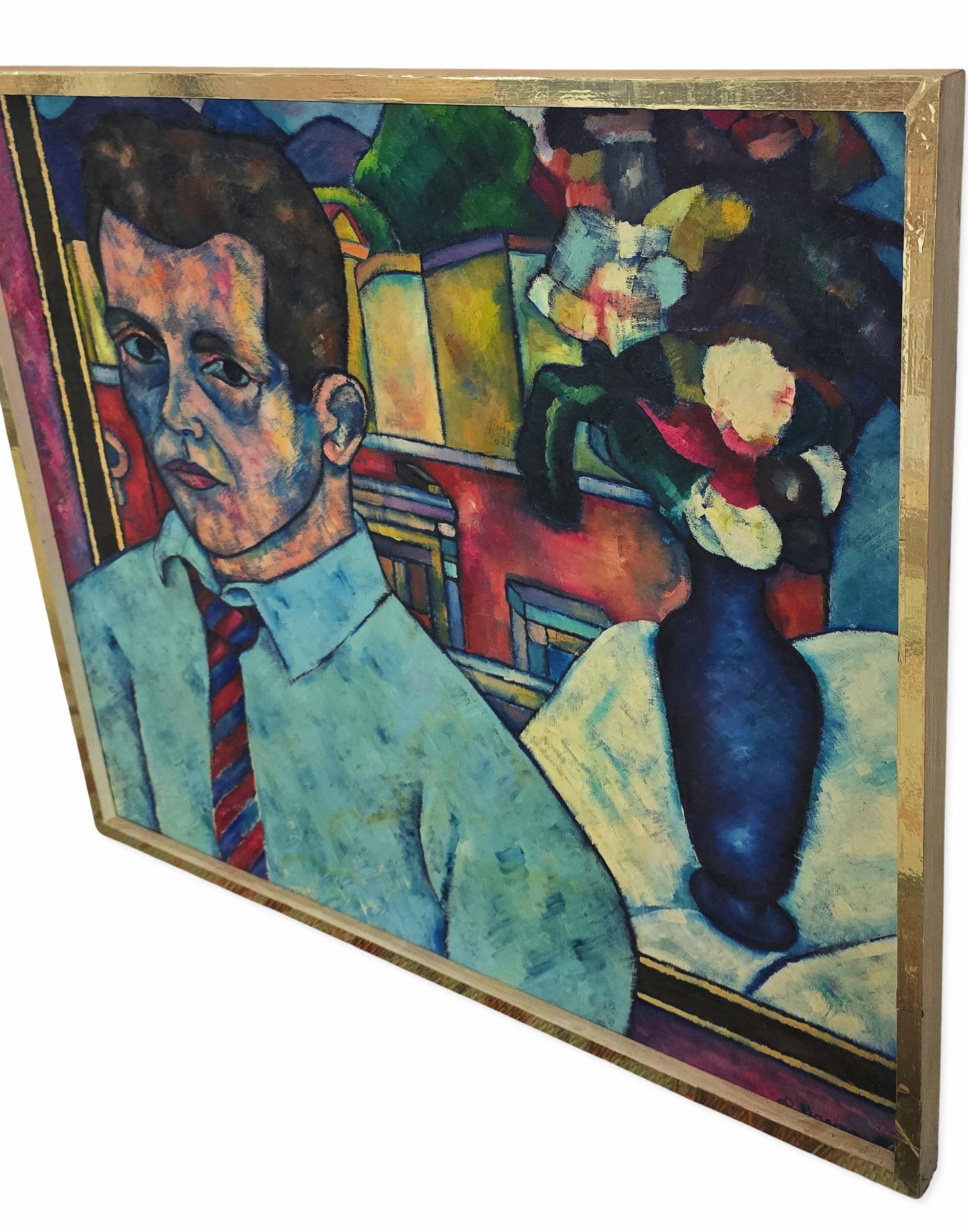 Männliches Porträt mit Stillleben (Mitte des Jahrhunderts, modern, Porträt, farbenfroh, lebendig) im Angebot 3