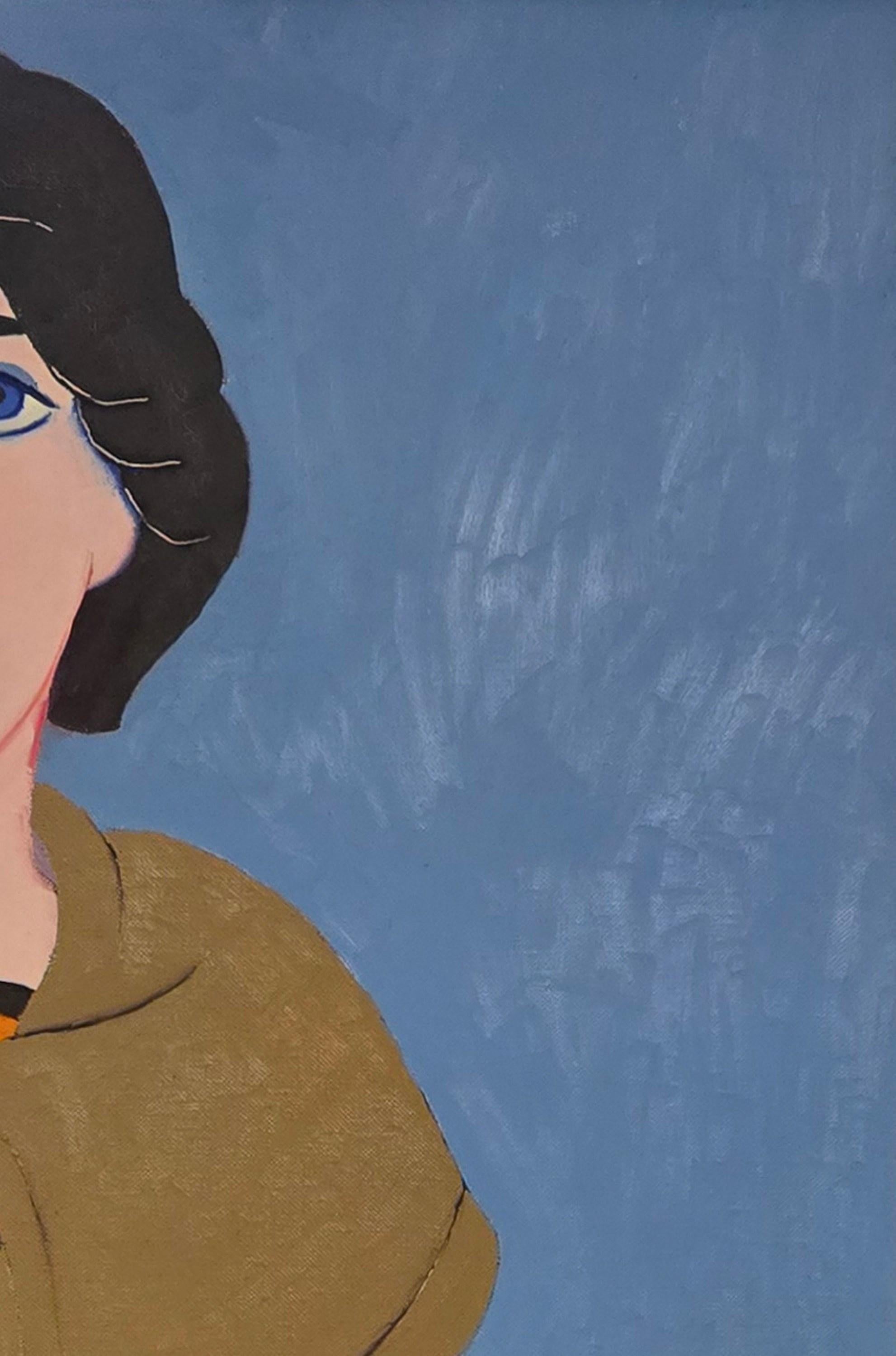 Frau im Mantel (Mitte des Jahrhunderts, Modern, Porträt, Naiv, ~40% OFF LIMITED TIME) im Angebot 6