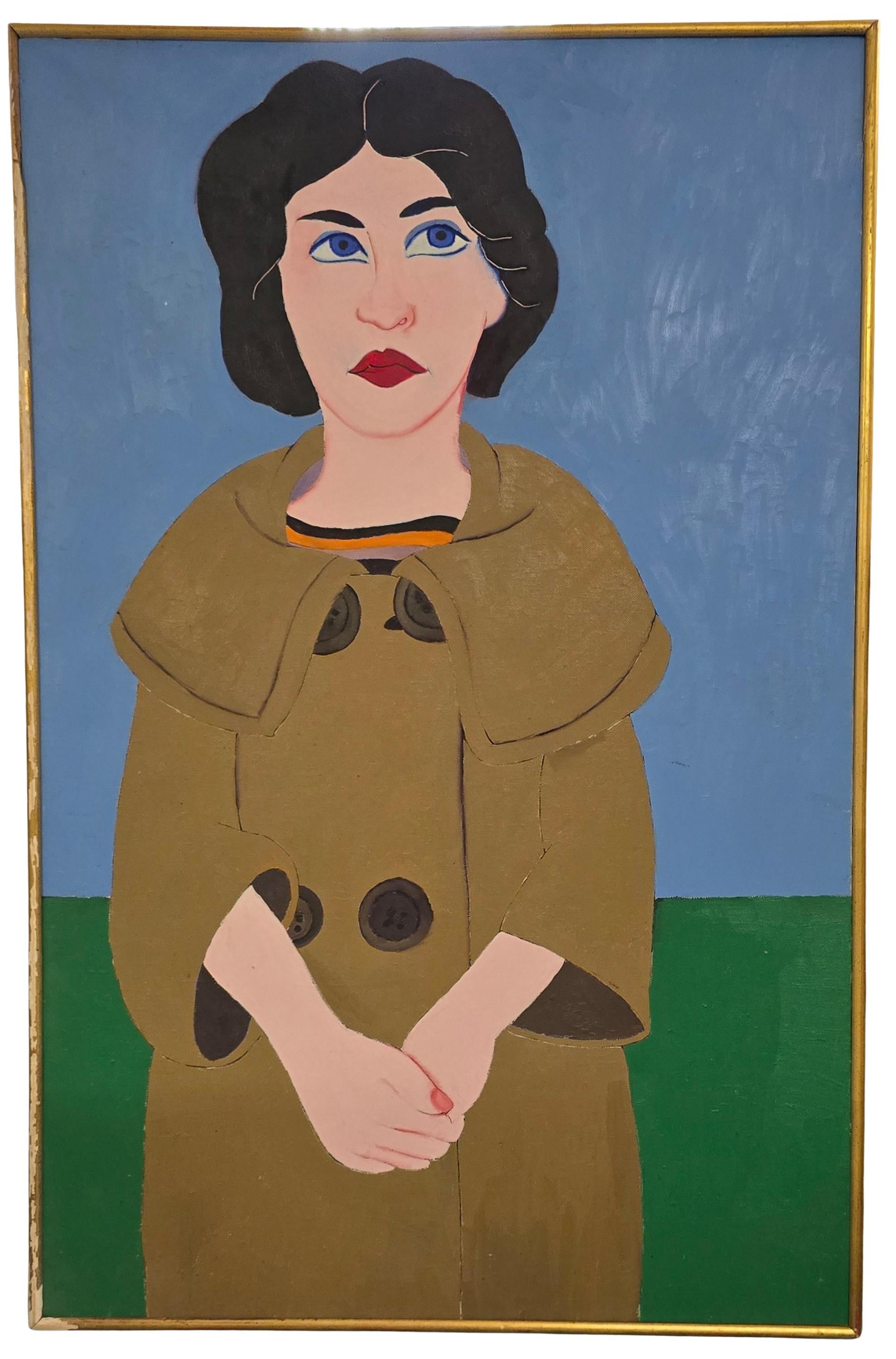 Frau im Mantel (Mitte des Jahrhunderts, Modern, Porträt, Naiv, ~40% OFF LIMITED TIME) im Angebot 1