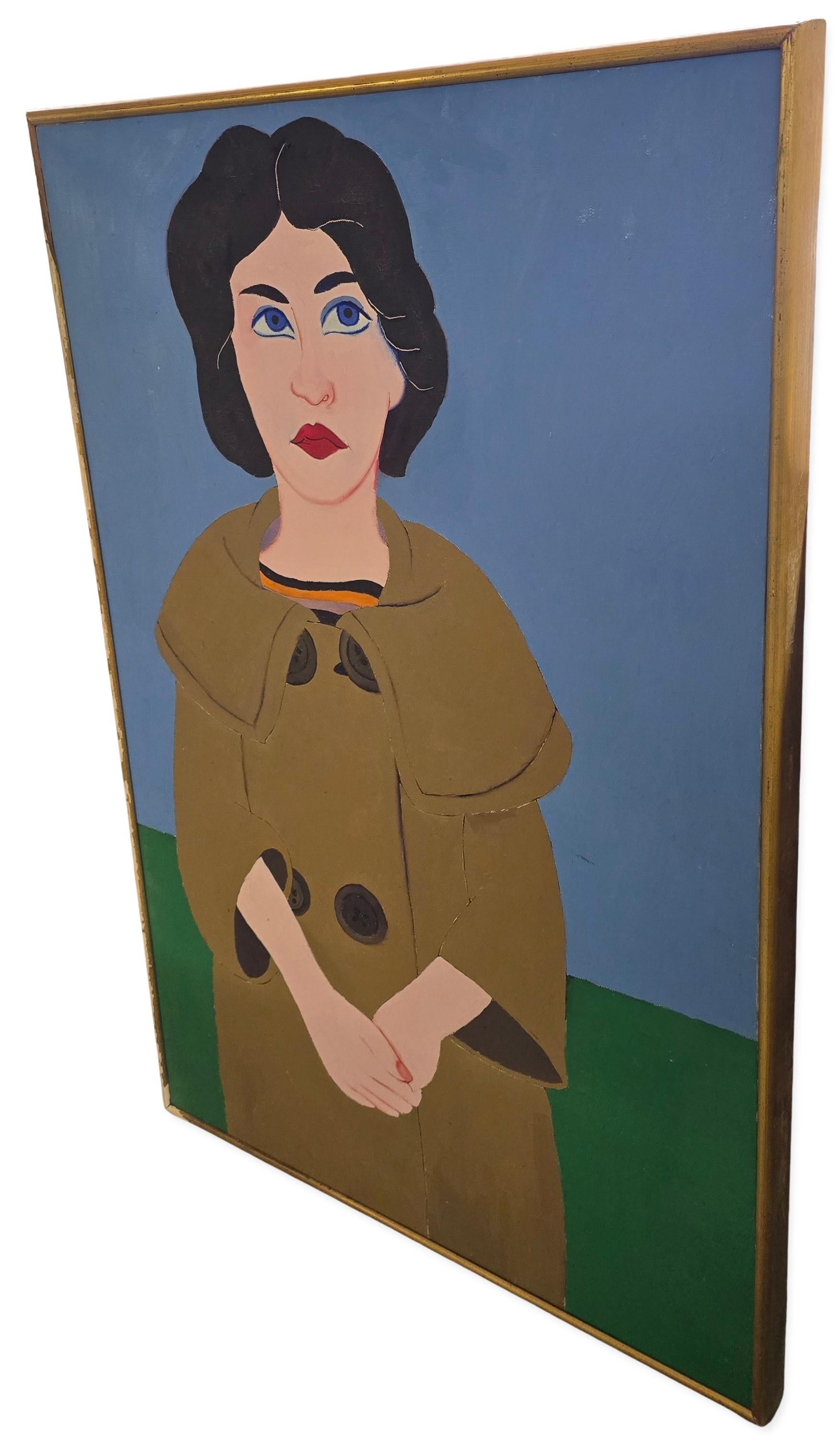 Frau im Mantel (Mitte des Jahrhunderts, Modern, Porträt, Naiv, ~40% OFF LIMITED TIME) im Angebot 2