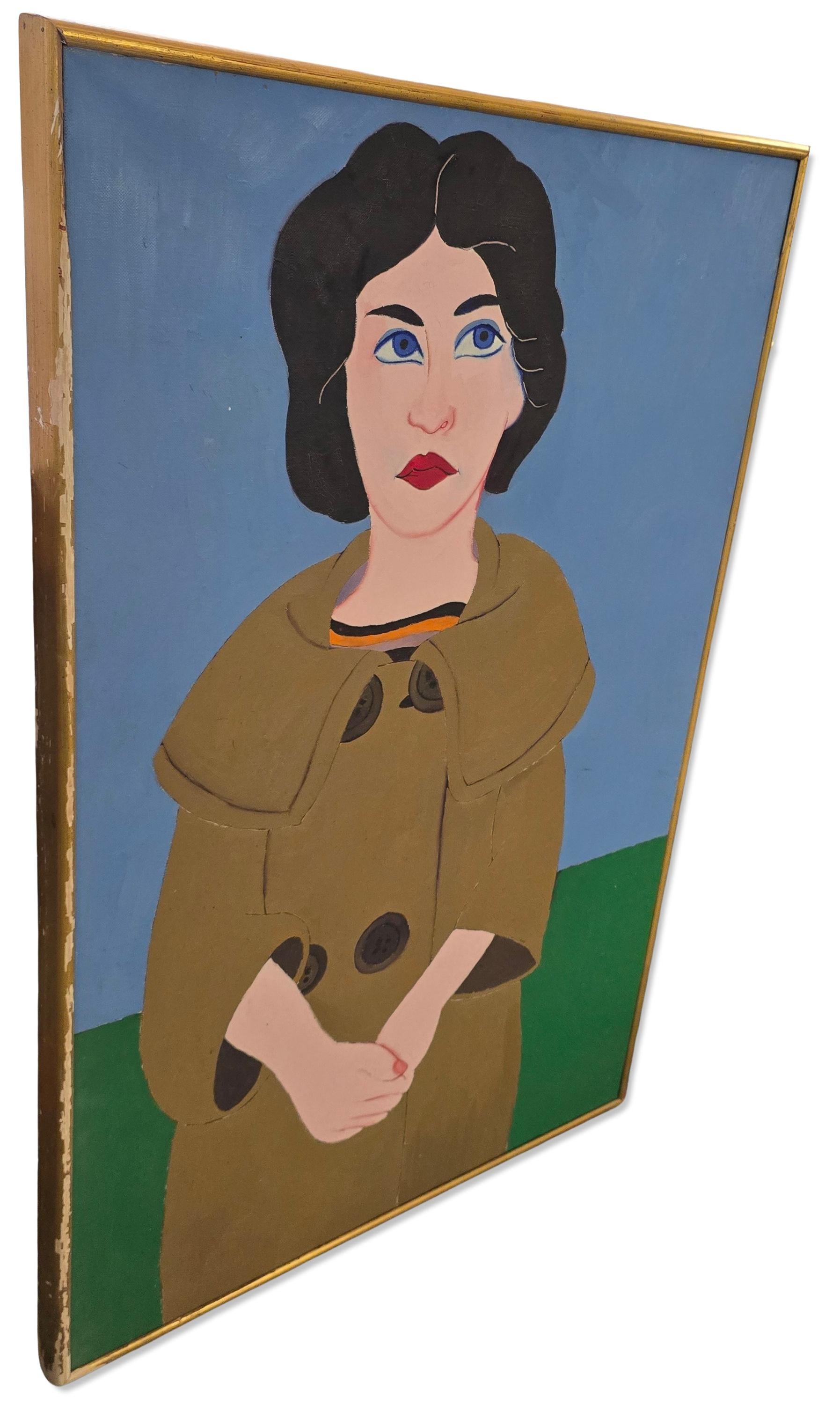 Frau im Mantel (Mitte des Jahrhunderts, Modern, Porträt, Naiv, ~40% OFF LIMITED TIME) im Angebot 3