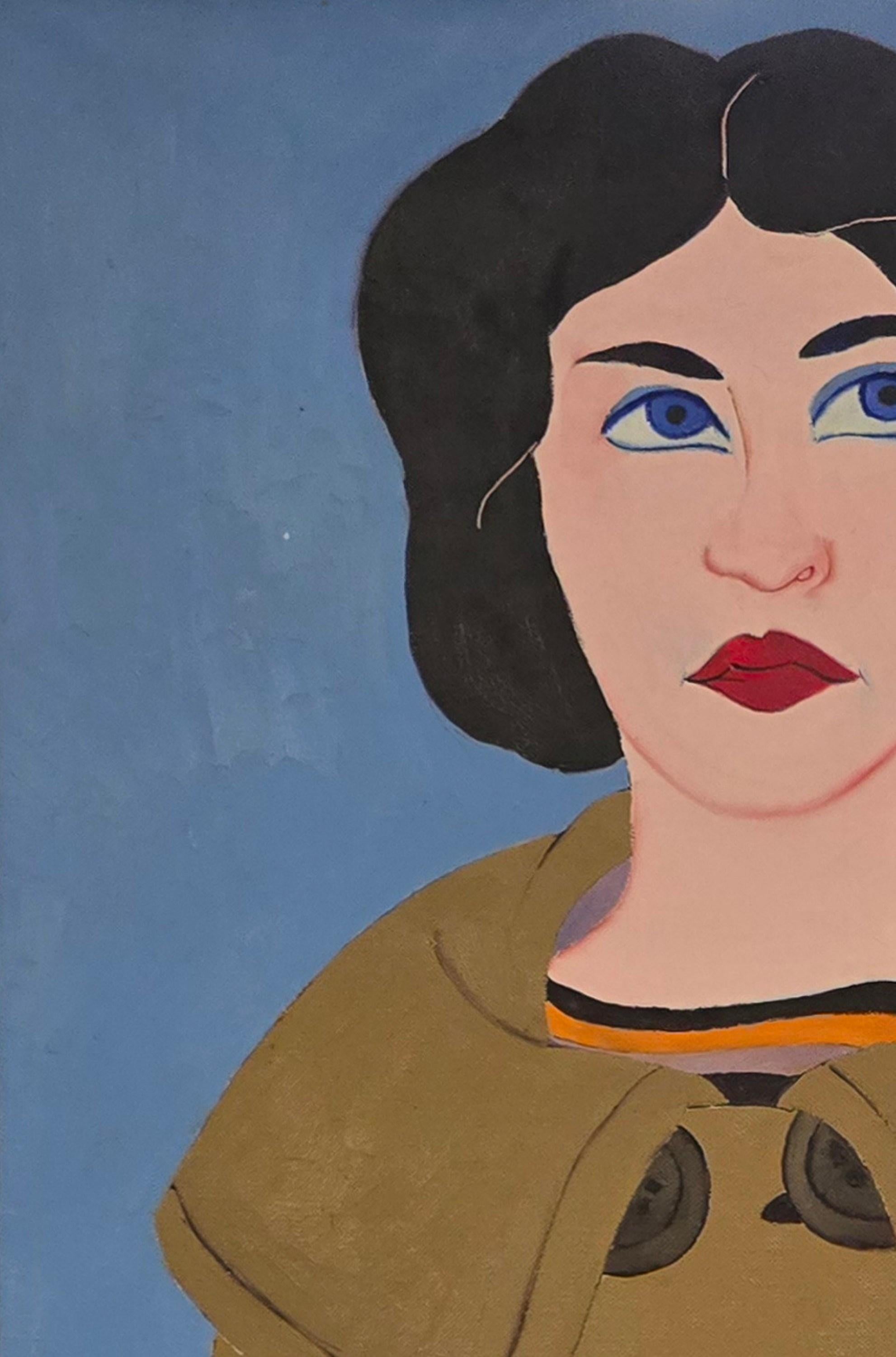 Frau im Mantel (Mitte des Jahrhunderts, Modern, Porträt, Naiv, ~40% OFF LIMITED TIME) im Angebot 4