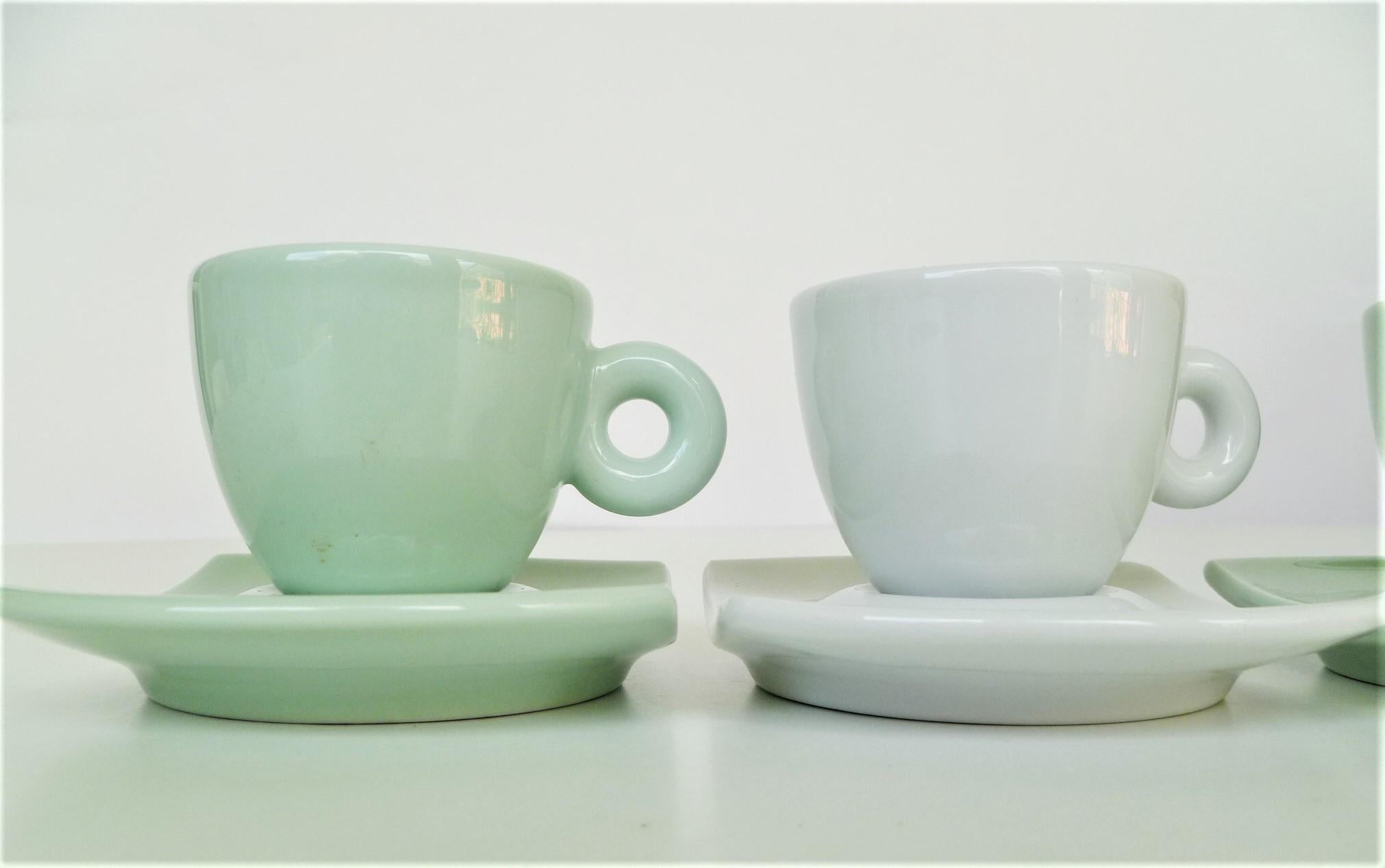 Modern Daniel Buren Illy Collection 2004 Bianco Verde Expresso Cups and Saucers