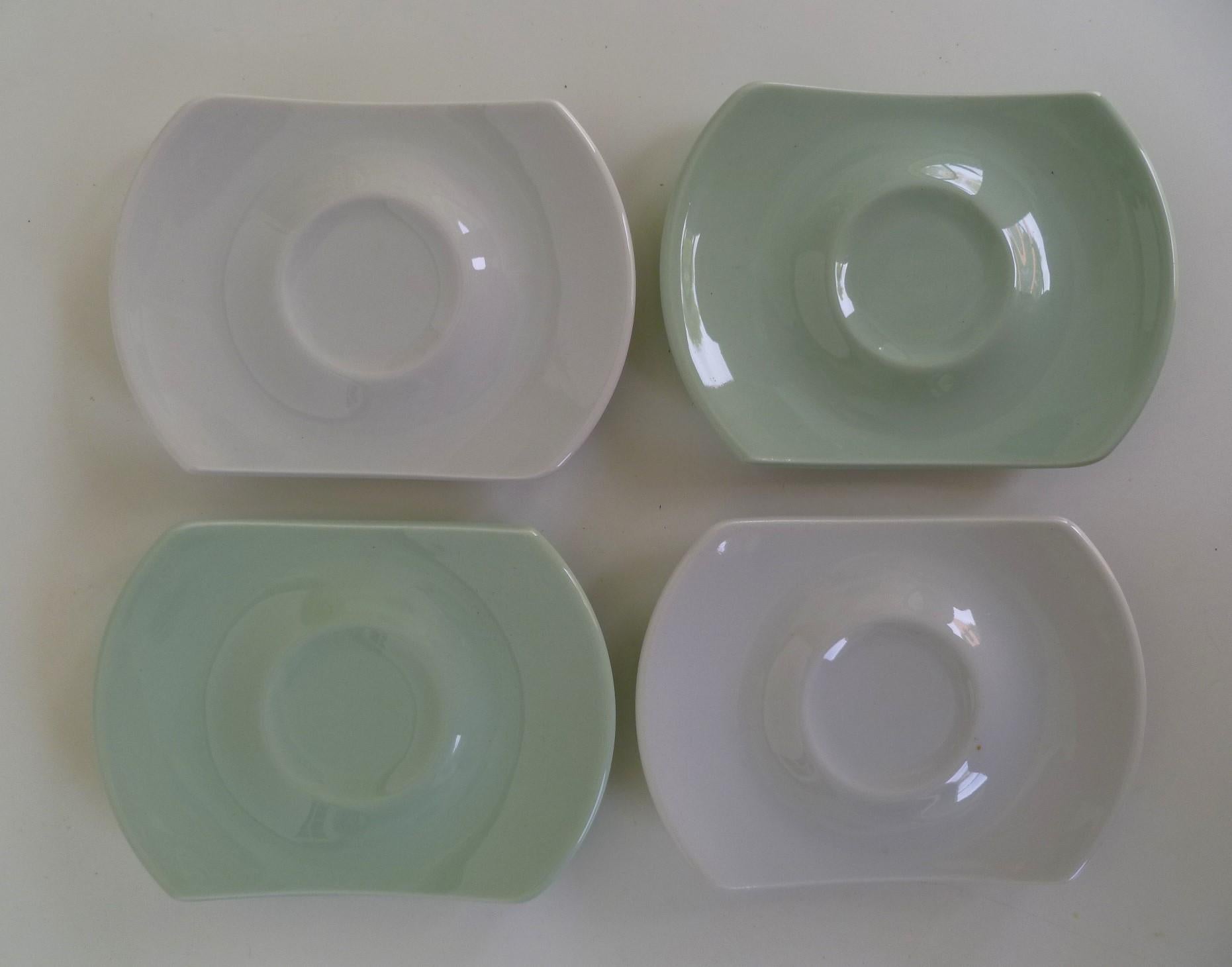 Ceramic Daniel Buren Illy Collection 2004 Bianco Verde Expresso Cups and Saucers