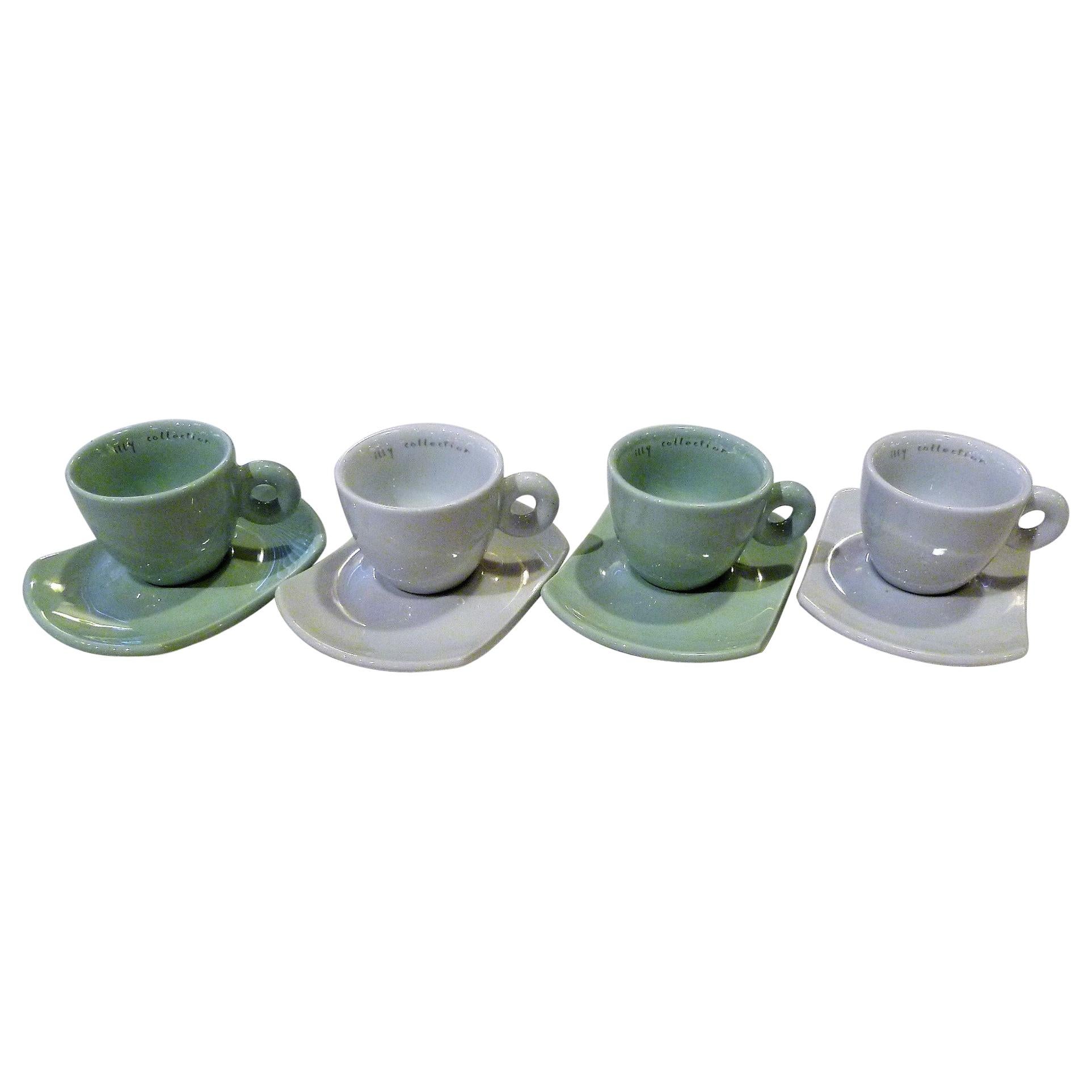 Daniel Buren Illy Collection 2004 Bianco Verde Expresso Cups and Saucers
