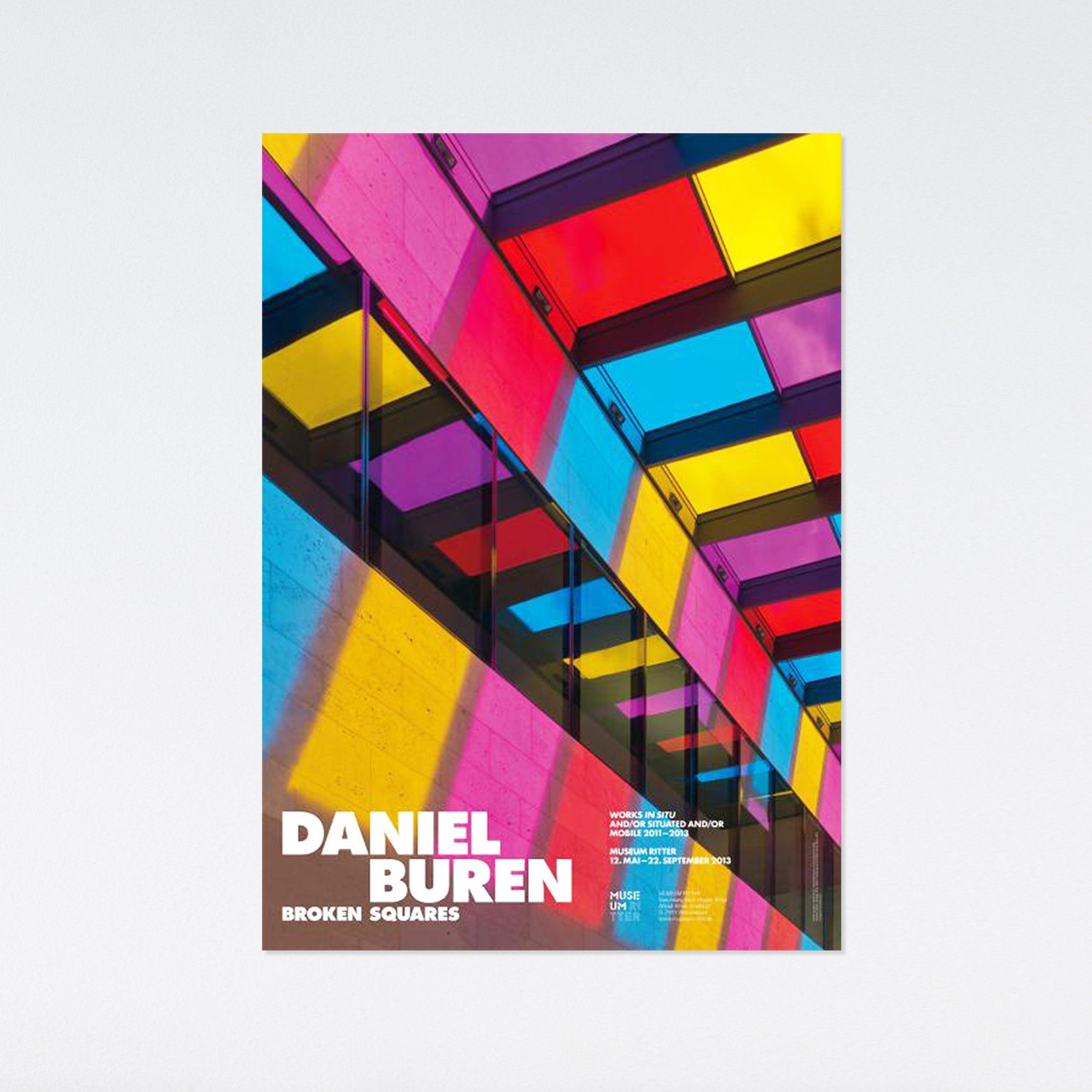 A large museum exhibition poster published by Ritter Museum in Germany.

32.87 x 23.23 in
83.5 x 59 cm

Unframed poster will ship rolled in a protected mailing tube.

Daniel Buren is a French conceptual artist, painter, and sculptor. He has won