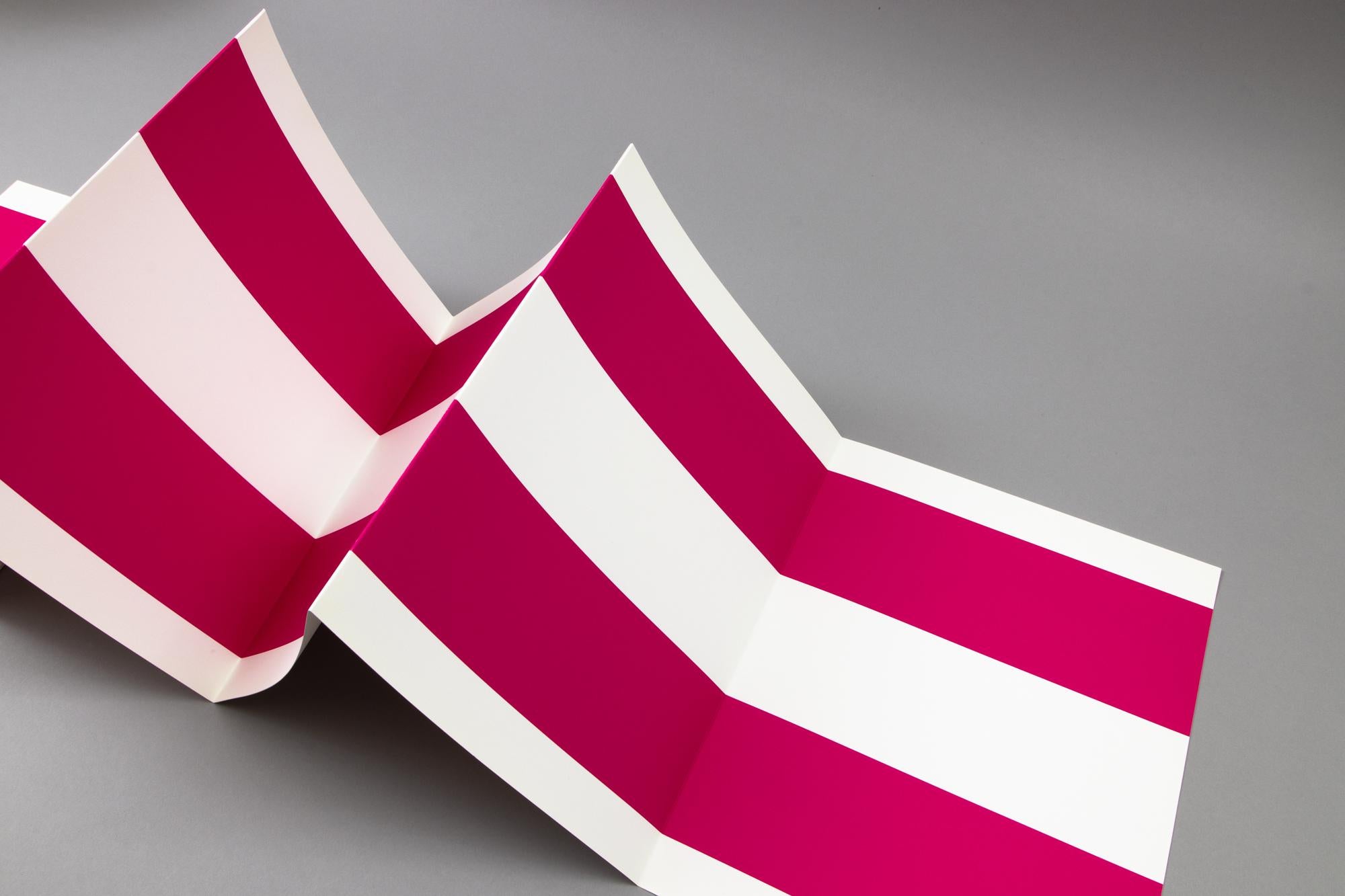 Daniel Buren (French, born 1938)
Untitled (Leporello), 2009
Medium: 10-part leporello, digital pigment print on 188 g Hahnemühle Photo Rag paper
Dimensions: 250 x 32 cm (98½ x 12½ in)
Edition: 75: Stamped and hand-numbered by the artist
Condition:
