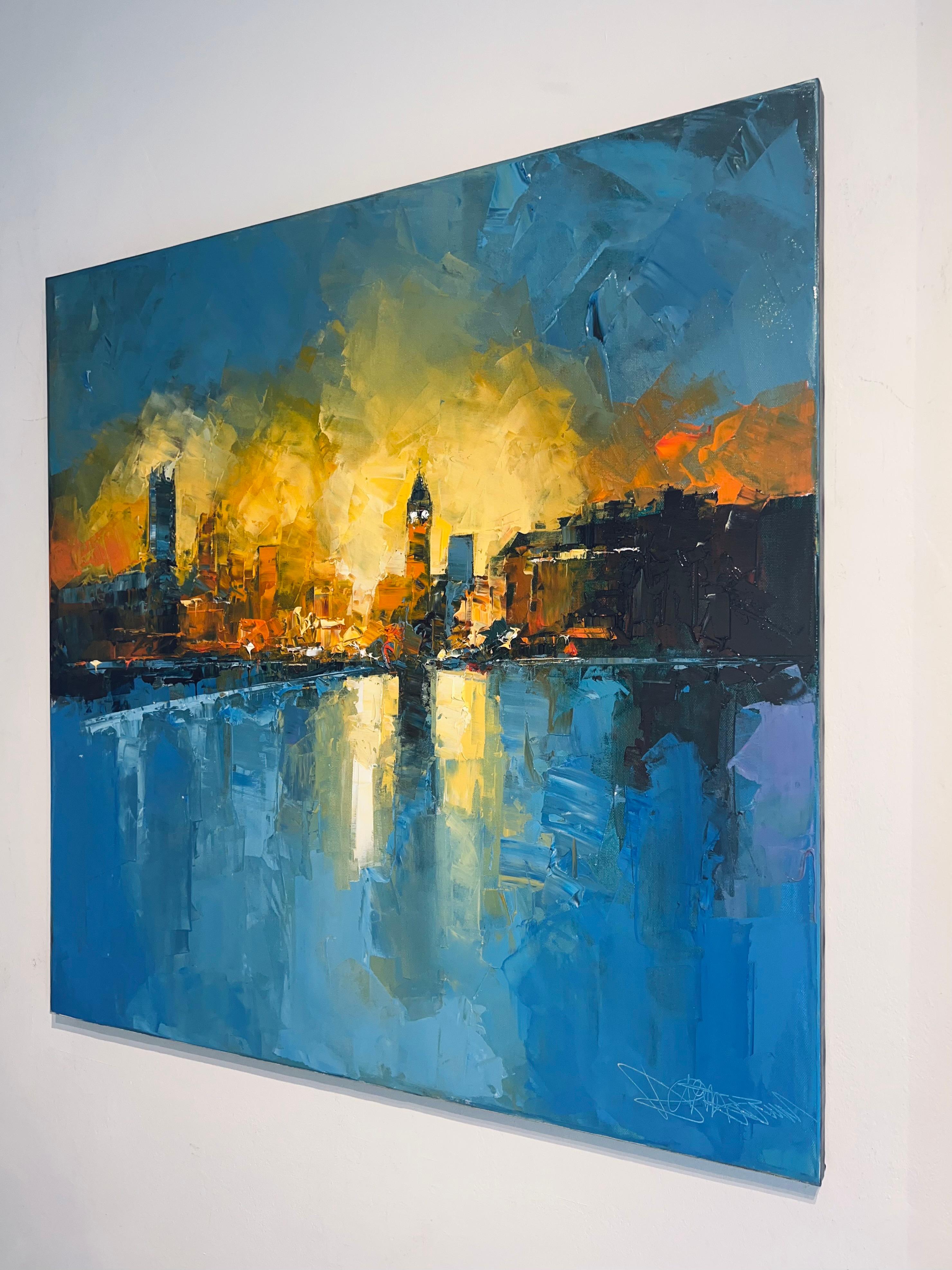 Abstract Elegance of Big Ben-original London cityscape painting-Contemporary Art - Painting by Daniel Castan