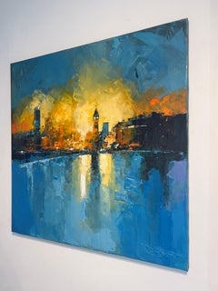 Elegancia abstracta del Big Ben-Pintura original del paisaje urbano de Londres-Arte contemporáneo
