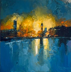 Elegancia abstracta del Big Ben-Pintura original del paisaje urbano de Londres-Arte contemporáneo