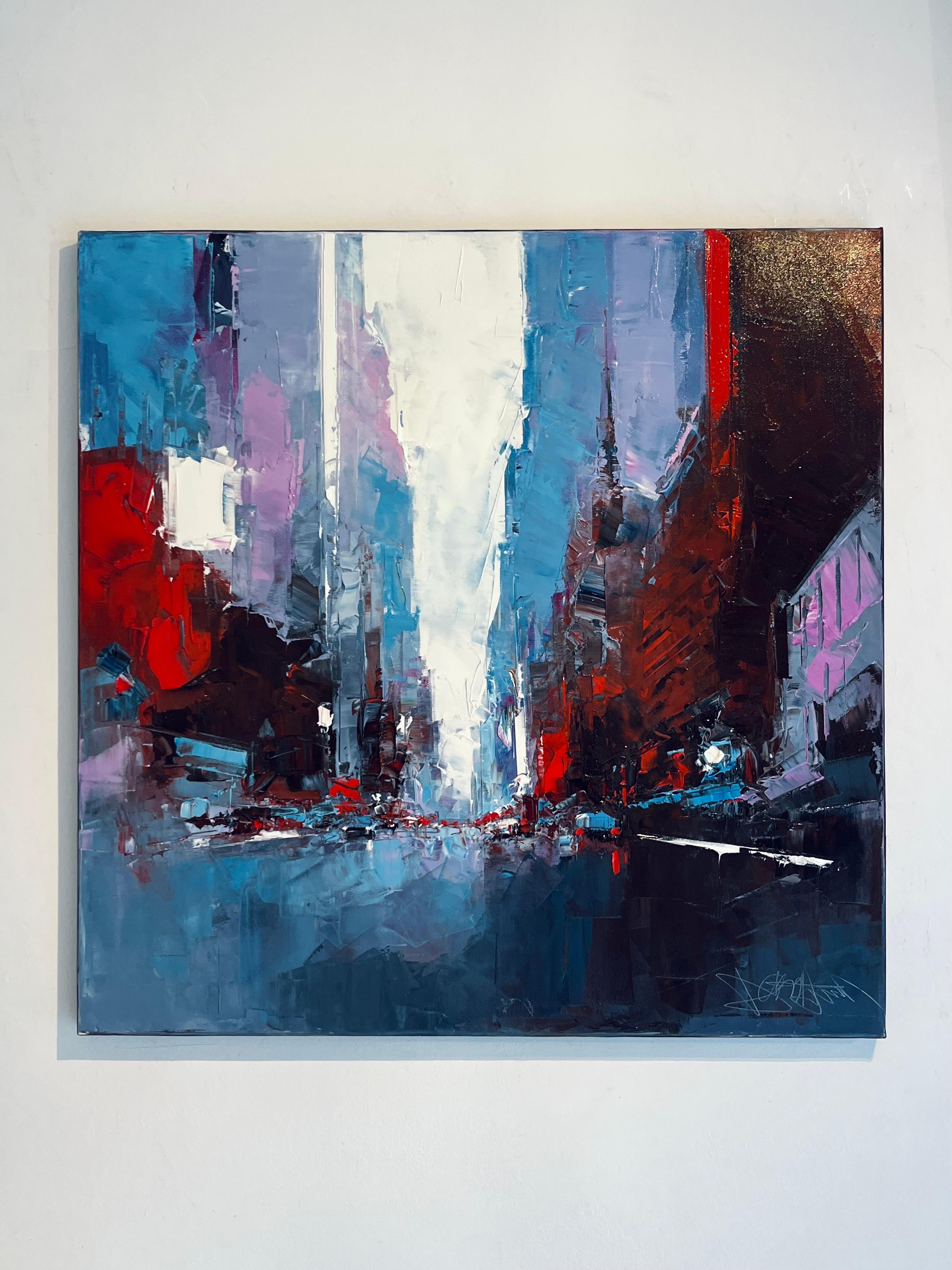Abstraction lines, NY-original abstract cityscape oil painting- contemporary art - Painting de Daniel Castan