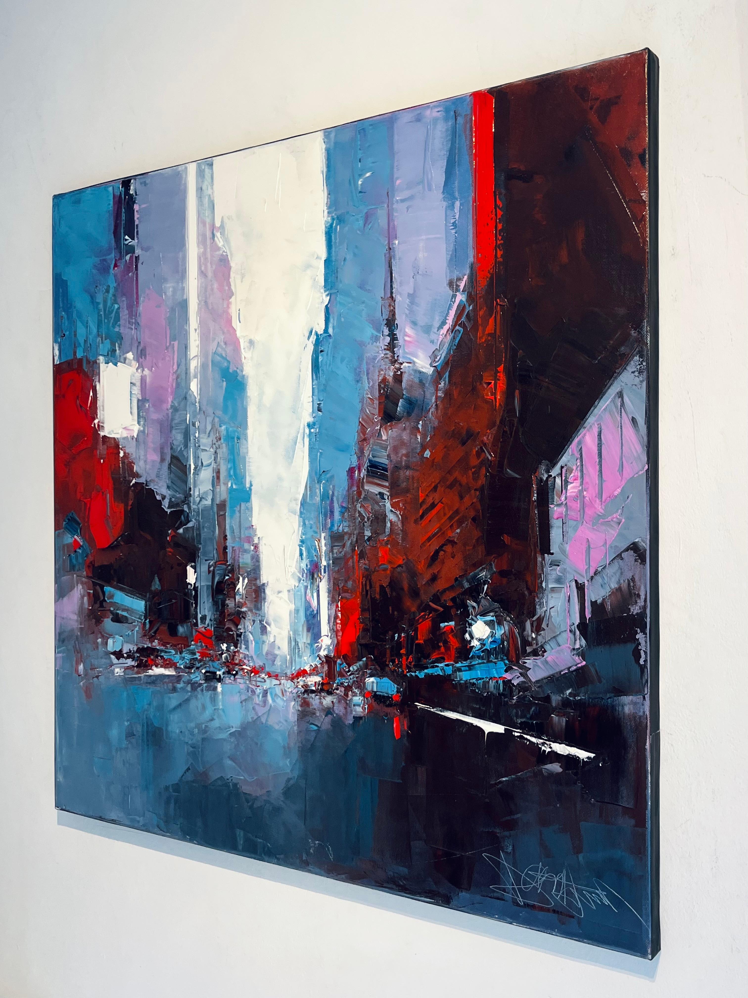 Abstraction lines, NY-original abstract cityscape oil painting- contemporary art For Sale 1