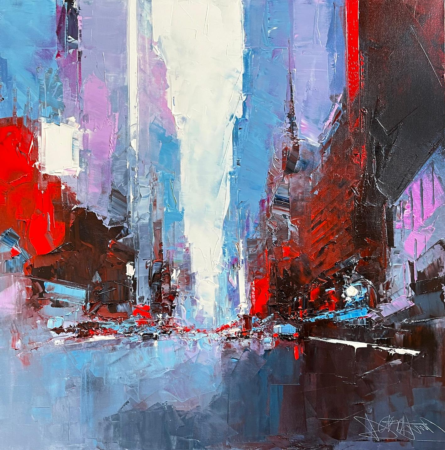 Abstraction lines, NY-original abstract cityscape oil painting- contemporary art - Painting by Daniel Castan