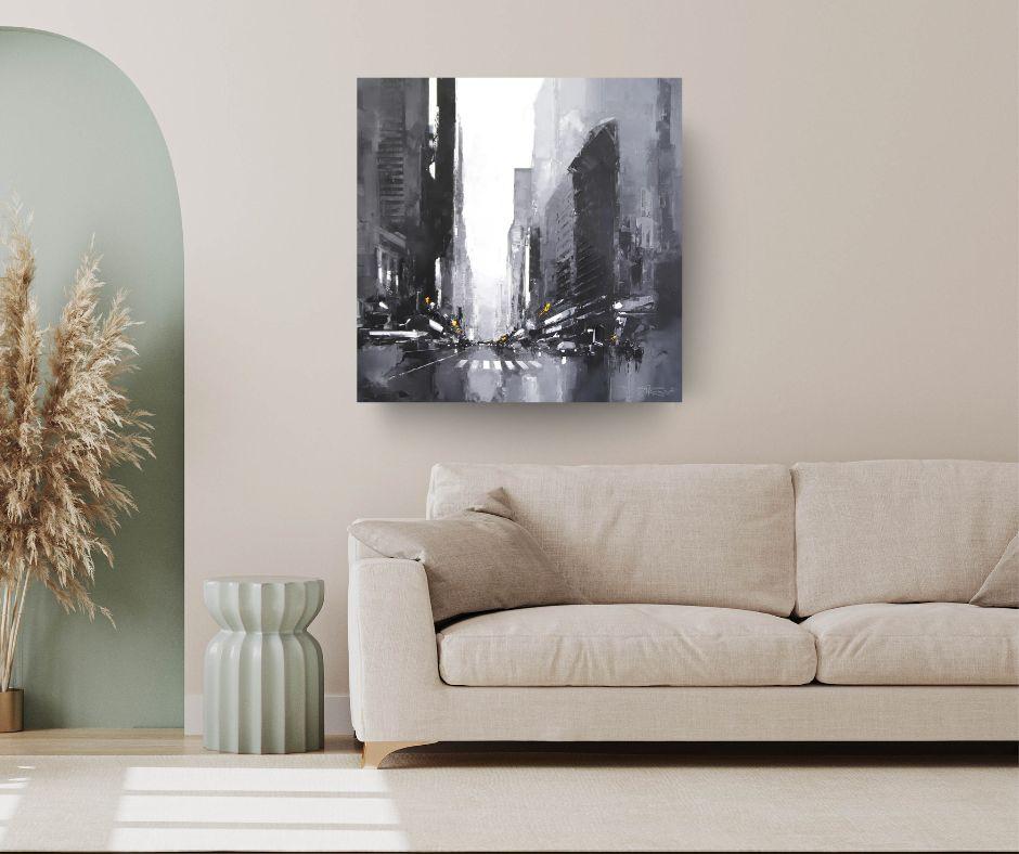 Black Manhattan - original abstraktes Öl Stadtbild - zeitgenössisches Kunstwerk – Painting von Daniel Castan