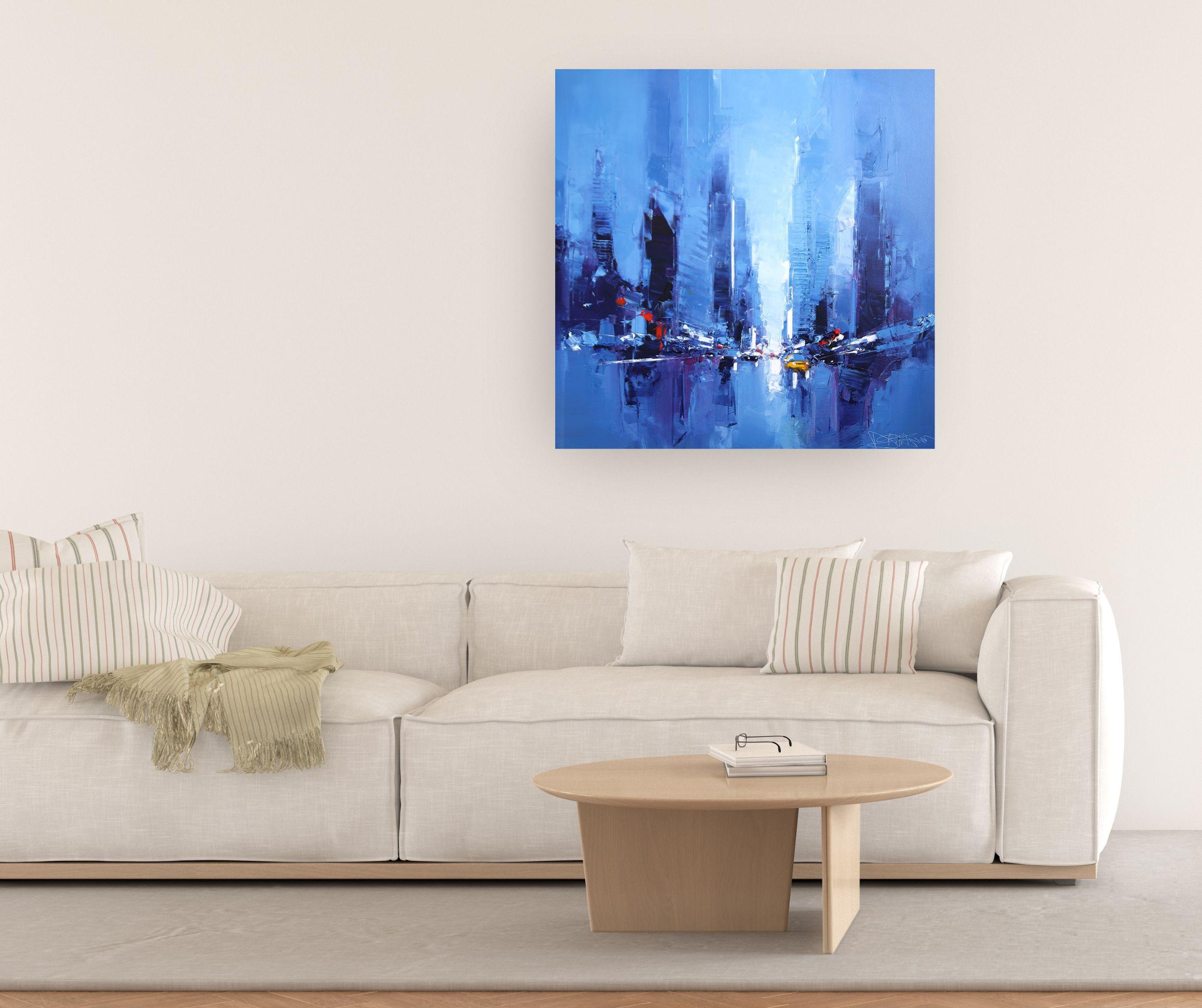 Blue Manhattan - original abstraktes Stadtbild Ölgemälde - Zeitgenössisches Kunstwerk – Painting von Daniel Castan