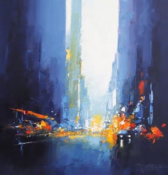 Blue Traffic - original abstract oil cityscape - contemporary artwork