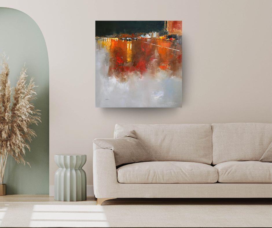 By Night - paisaje urbano abstracto original al óleo - obra de arte contemporánea - Painting de Daniel Castan