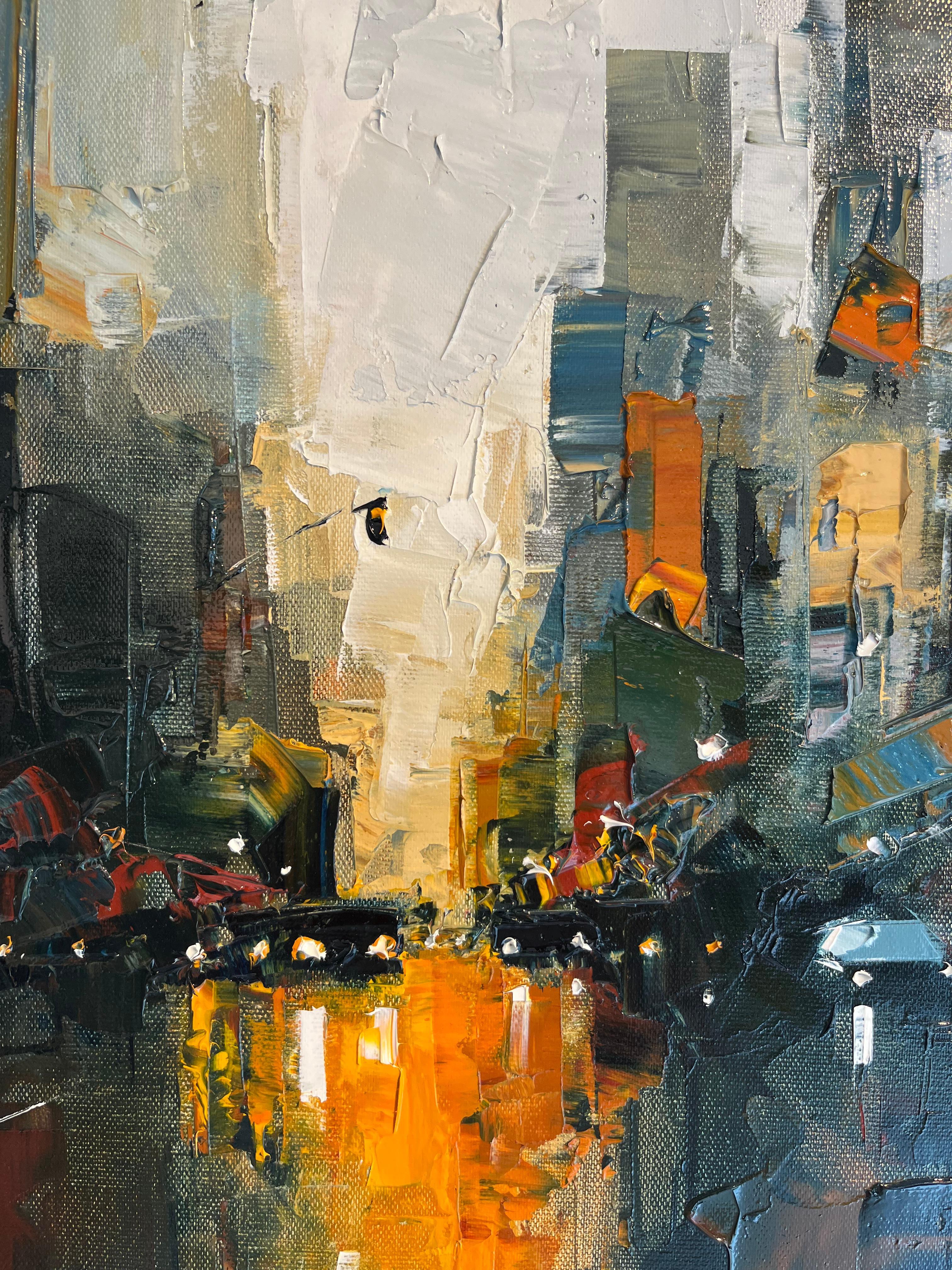 Dynamic Dusk, NY-original abstract cityscape PAINTING-ARTWORK- CONTEMPORARY aRT - Black Landscape Painting by Daniel Castan