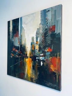 Dynamic Dusk, NY-pintura abstracta original de paisaje urbano-arte contemporáneo