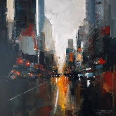 Dynamic Dusk, NY-original abstract cityscape painting-contemporary art