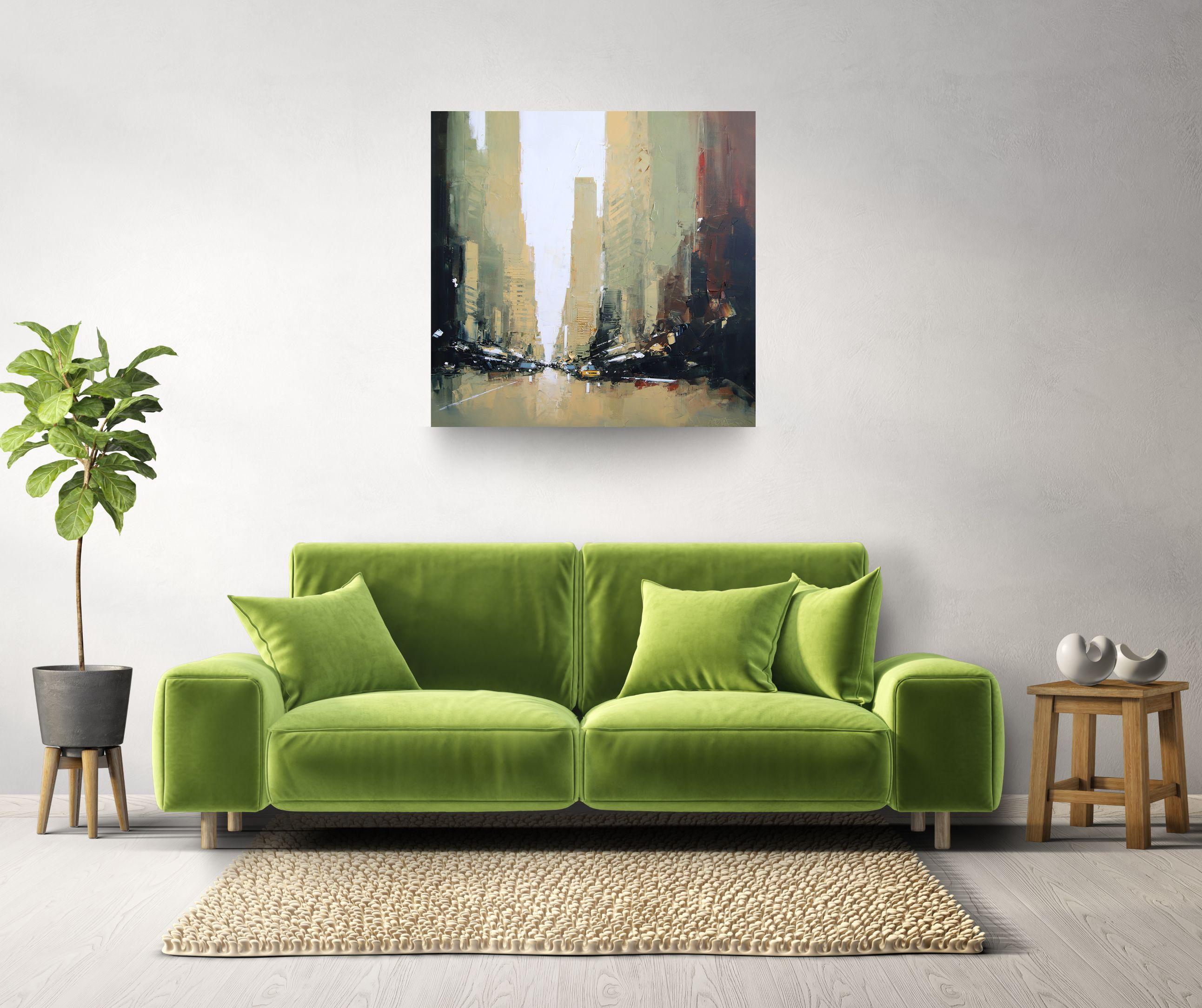 Niebla de la Quinta Avenida-Pintura al óleo original de un paisaje urbano abstracto-Obra de arte contemporáneo - Painting de Daniel Castan
