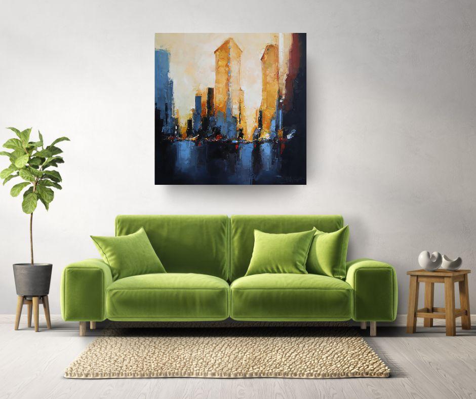 Flatiron Evening - original abstraktes Öl Stadtbild - zeitgenössisches Kunstwerk – Painting von Daniel Castan