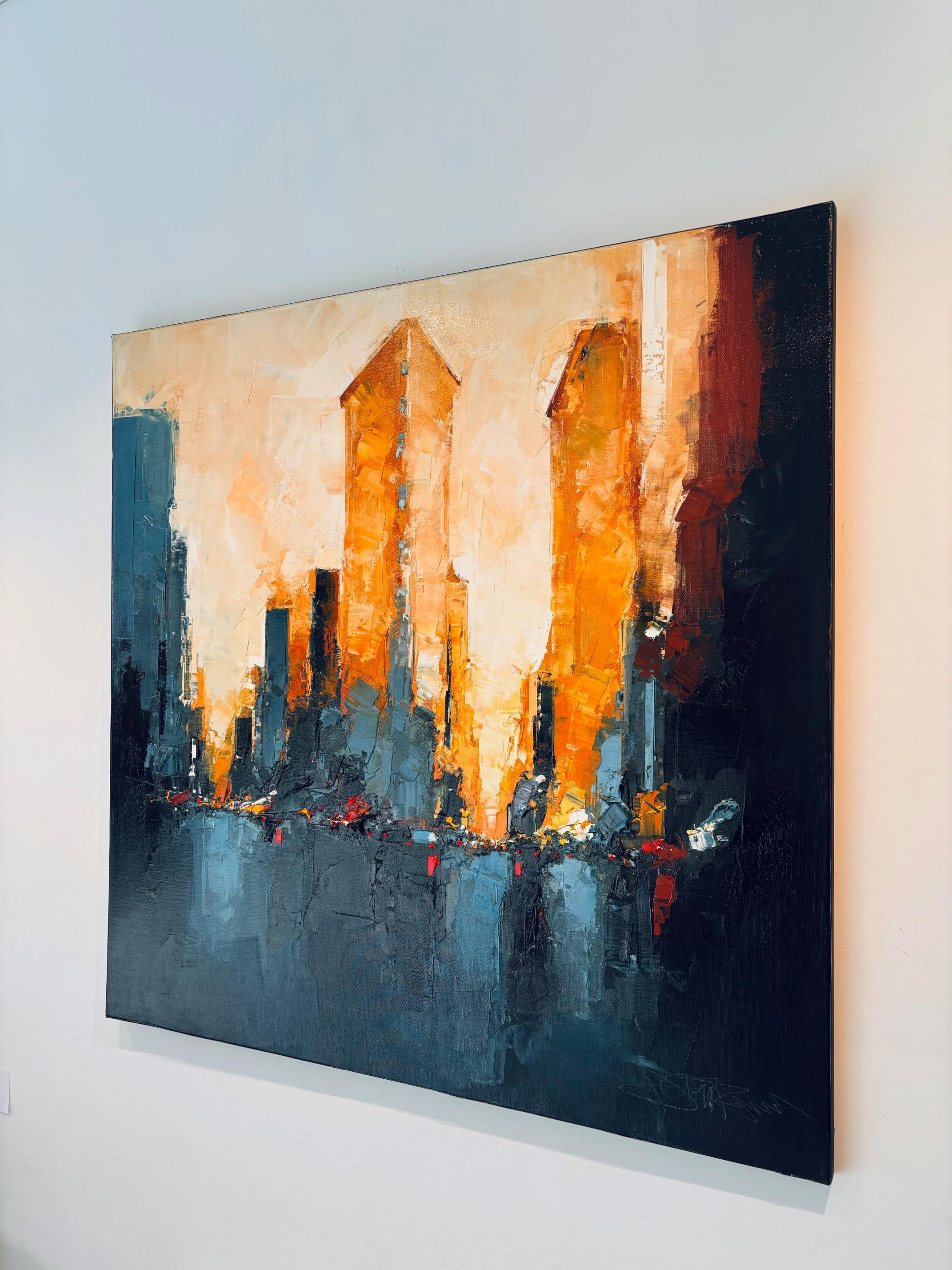 Flatiron Evening - original abstraktes Öl Stadtbild - zeitgenössisches Kunstwerk (Schwarz), Landscape Painting, von Daniel Castan