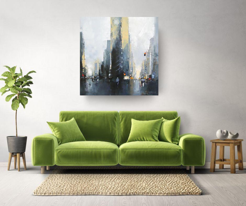 Flatiron Morning - original abstract oil cityscape - contemporary artwork - Painting by Daniel Castan
