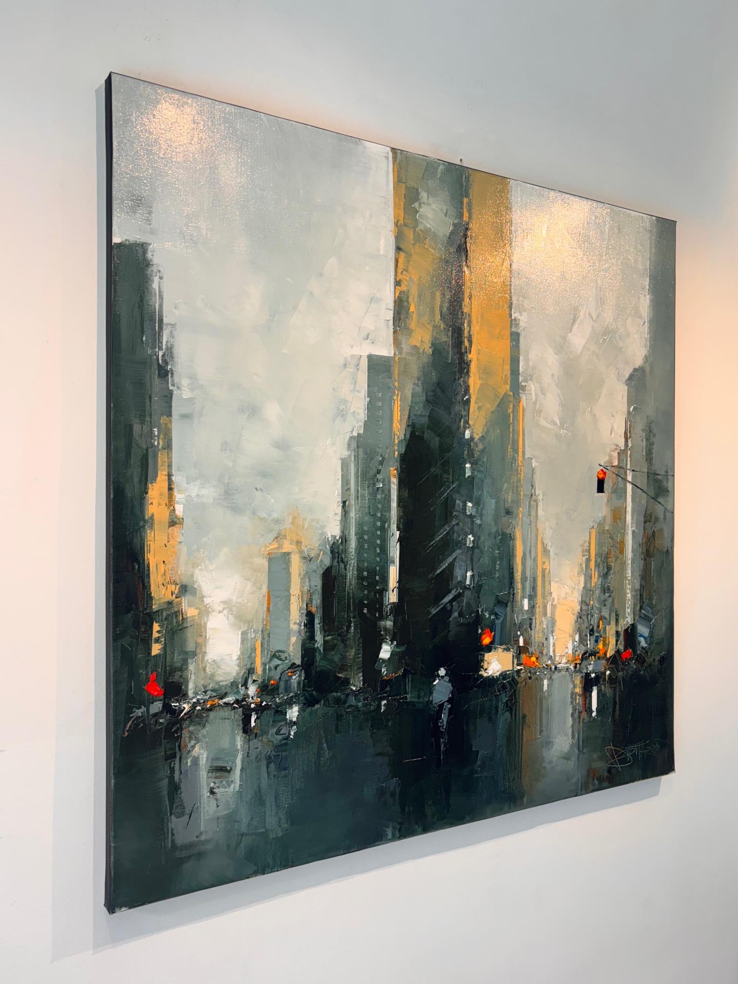 Flatiron Morning - original abstraktes Öl Stadtbild - zeitgenössisches Kunstwerk (Grau), Landscape Painting, von Daniel Castan