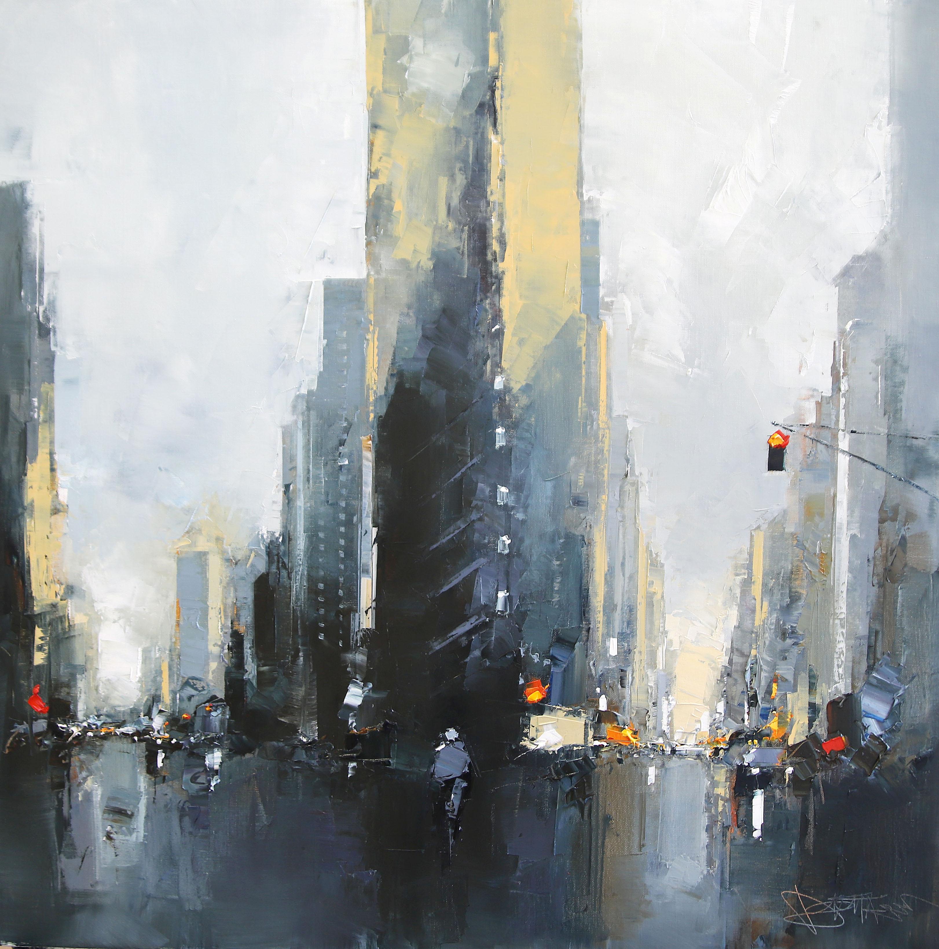 Flatiron Morning - peinture abstraite originale à l'huile paysage urbain - œuvre d'art contemporain