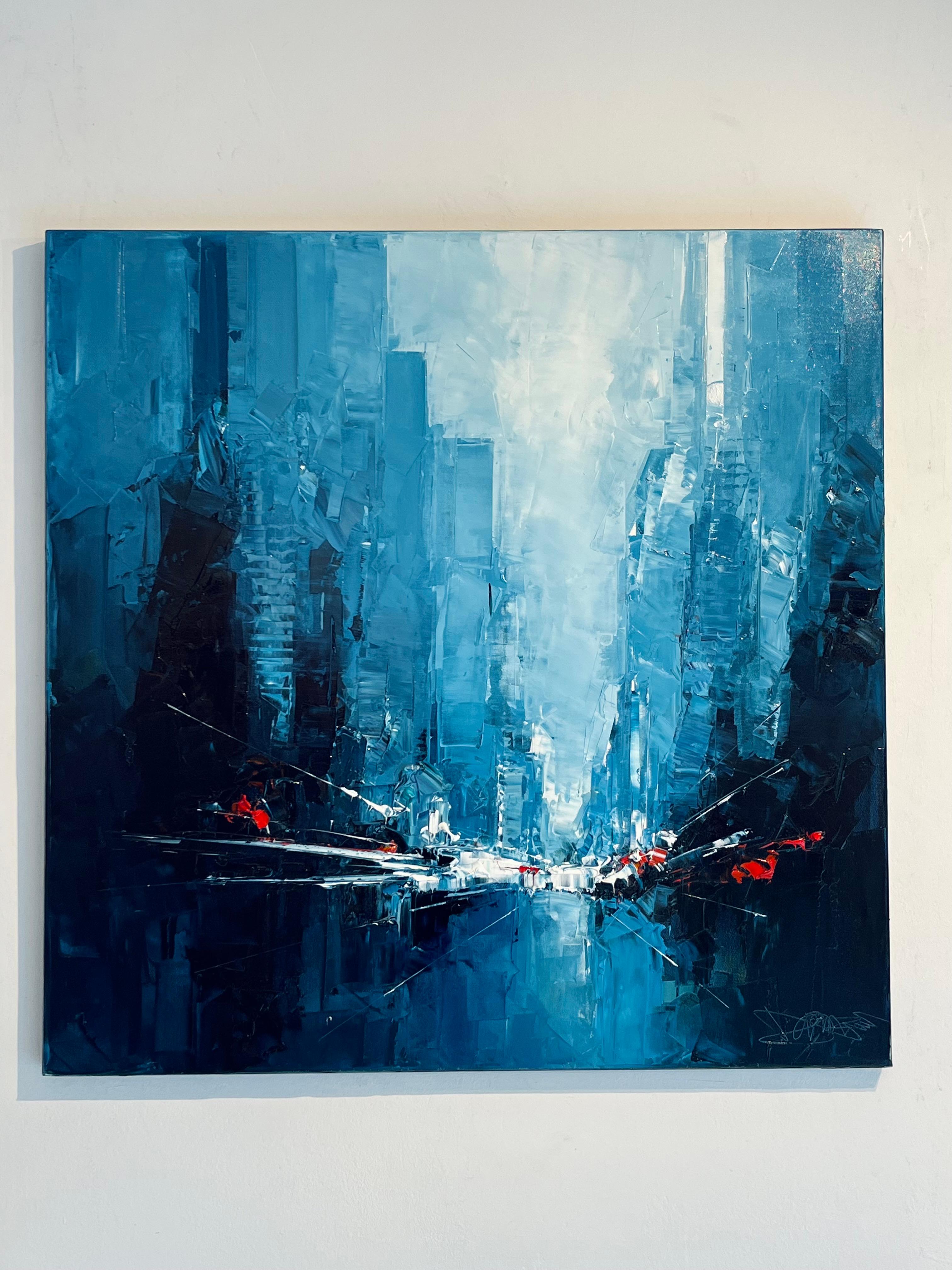 Lights, NYC - original New York cityscape abstract oil painting- modern art - Painting by Daniel Castan