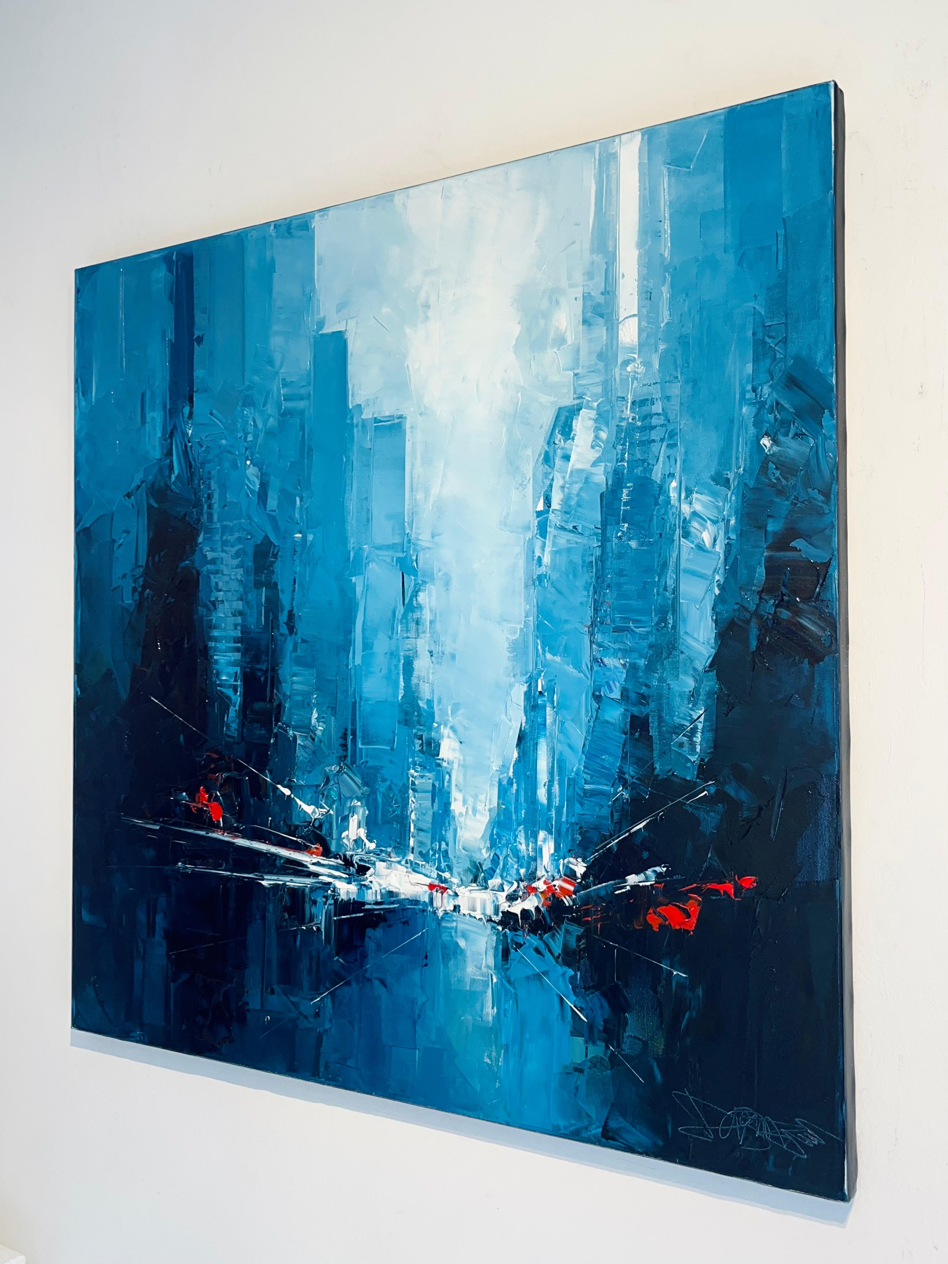 Lights, NYC - original New York cityscape abstract oil painting- modern art - Abstract Painting by Daniel Castan