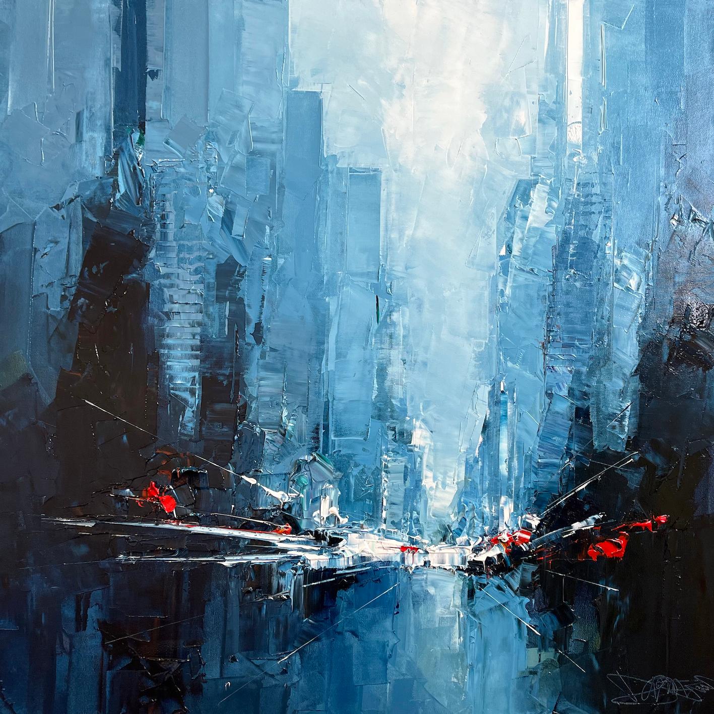 Daniel Castan Landscape Painting - Lights, NYC - original New York cityscape abstract oil painting- modern art