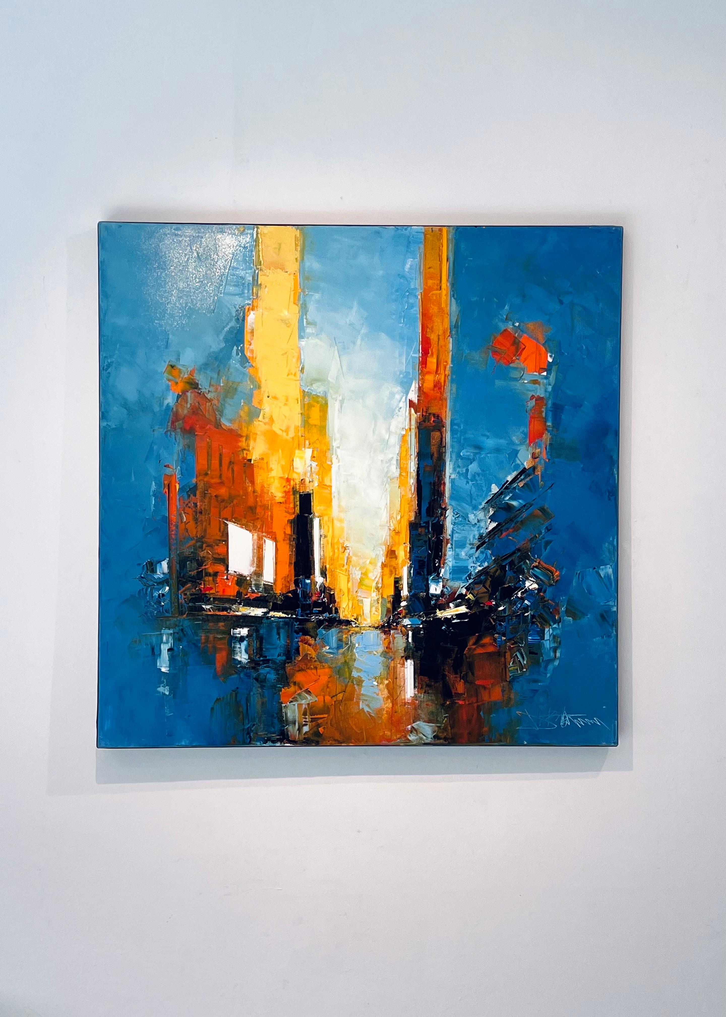 Manhattan NY I-original modern abstract cityscape oil painting-contemporary art - Painting by Daniel Castan