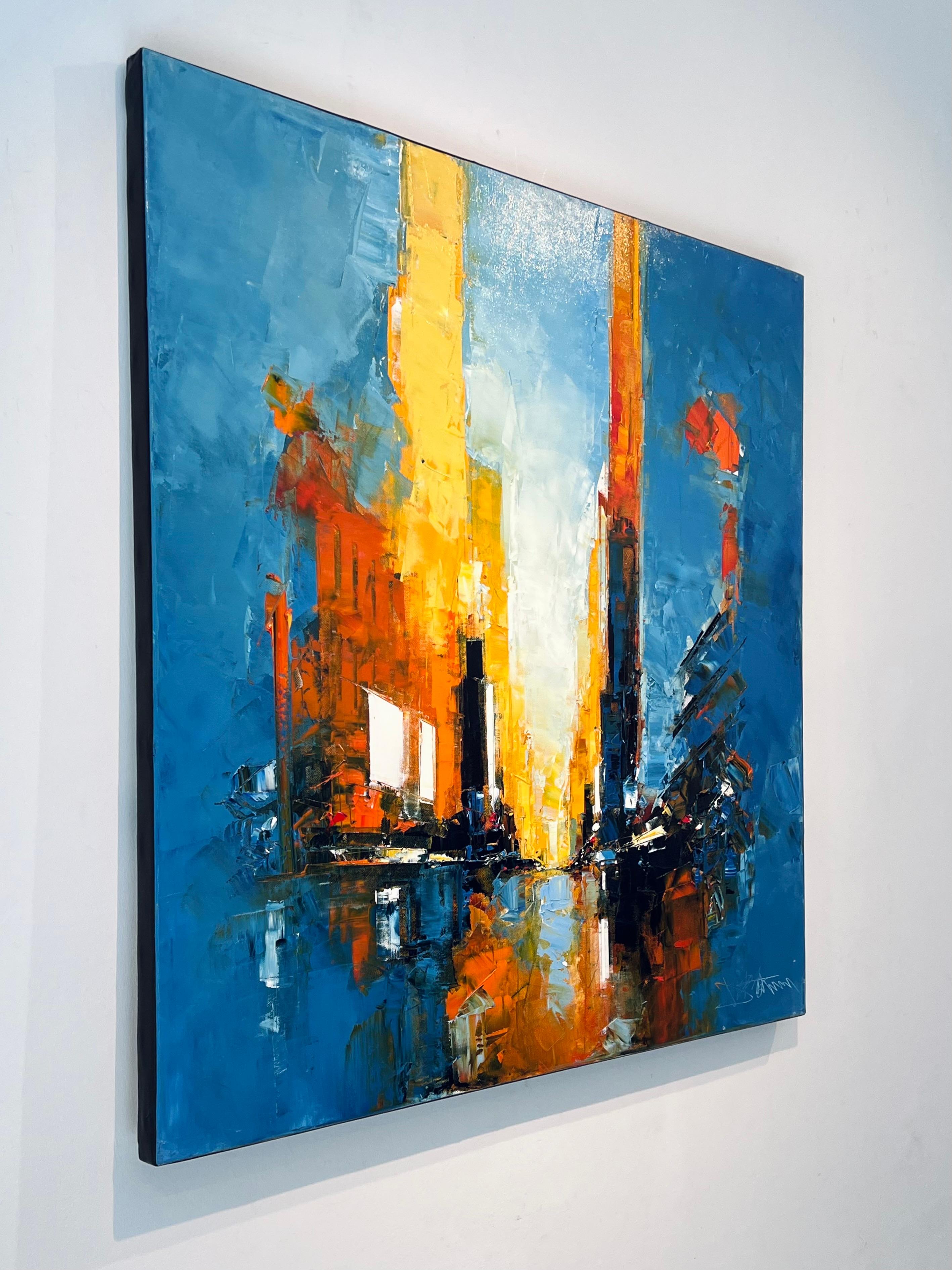 Manhattan NY I-original modern abstract cityscape oil painting-contemporary art - Abstract Painting by Daniel Castan