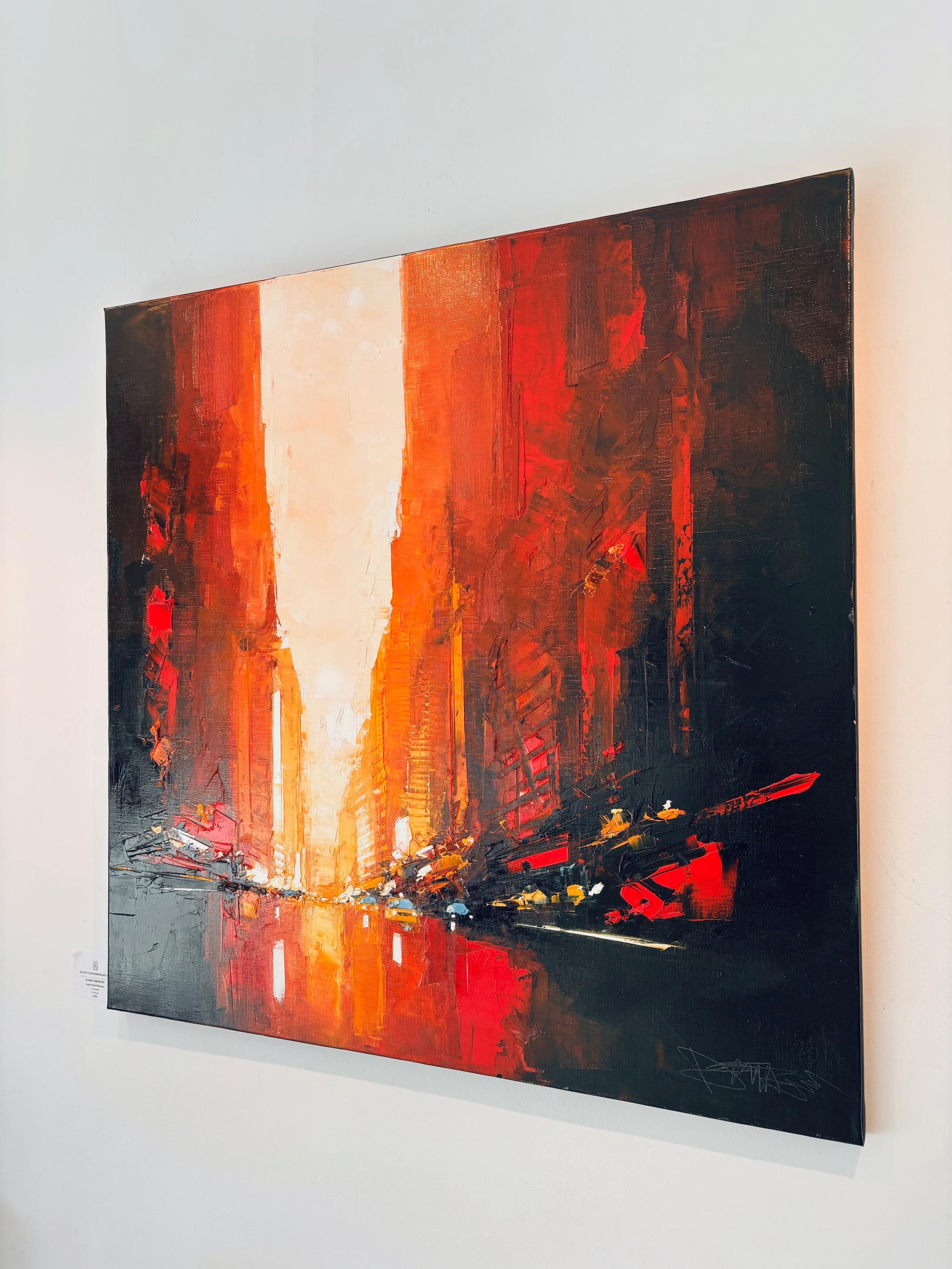 Manhattanhenge - original abstraktes Öl Stadtbild - zeitgenössisches Kunstwerk (Orange), Landscape Painting, von Daniel Castan