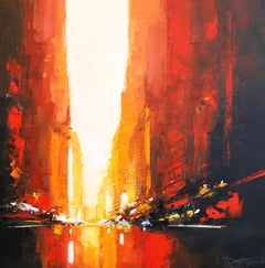 Manhattanhenge - huile abstraite originale paysage urbain - œuvre d'art contemporain